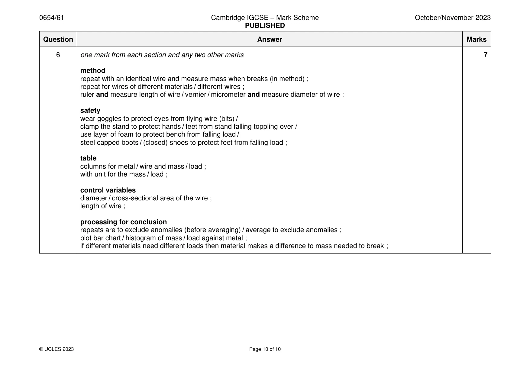 Mark scheme, page 10 of 10
