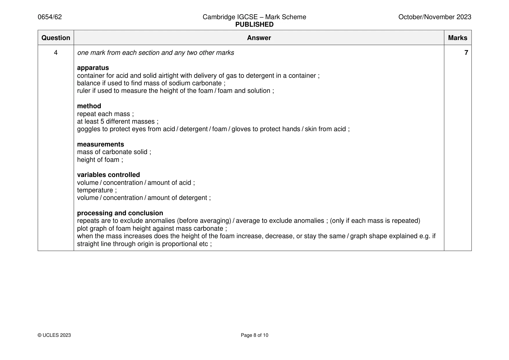 Mark scheme, page 8 of 10