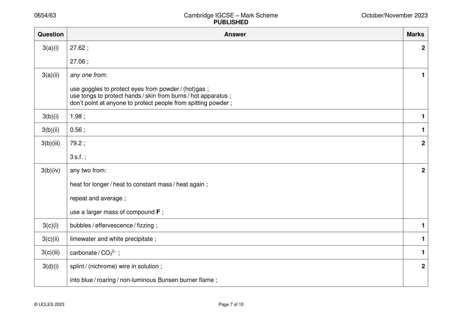 Mark scheme, page 7 of 10