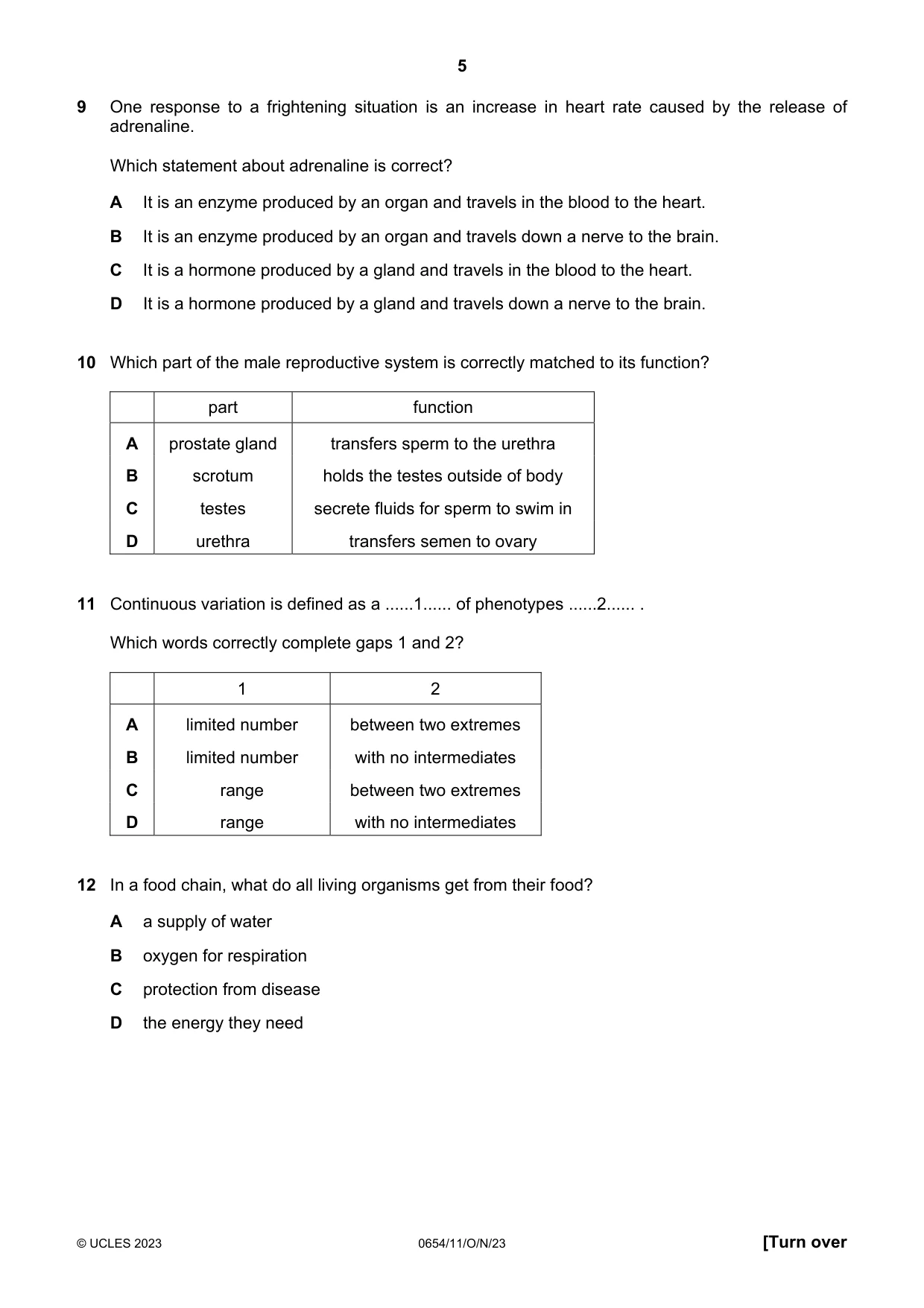 Cambridge IGCSE Sciences - Co-ordinated (Double) 0654 2023 Oct/Nov Paper 1 · Variant 1 question paper, page 5 of 16