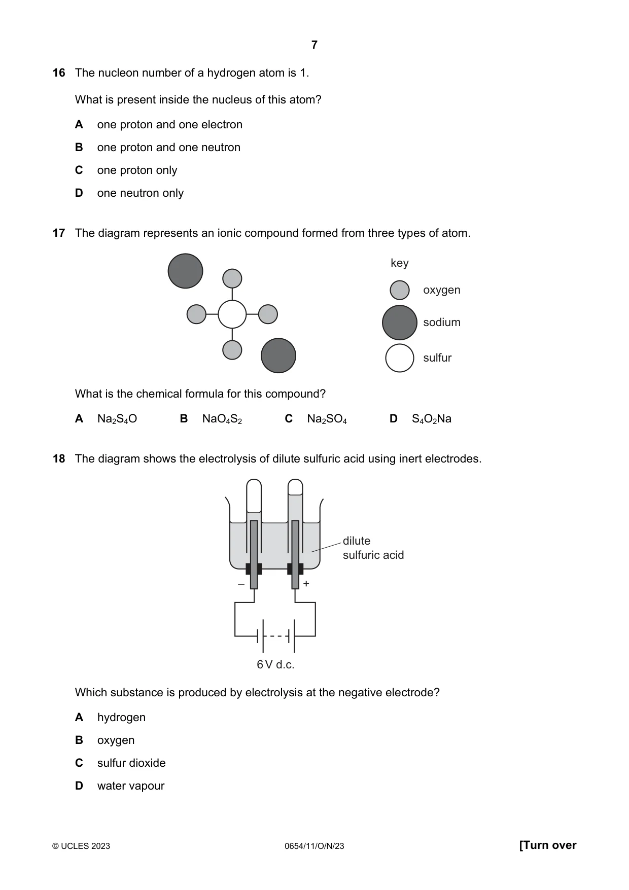 Cambridge IGCSE Sciences - Co-ordinated (Double) 0654 2023 Oct/Nov Paper 1 · Variant 1 question paper, page 7 of 16
