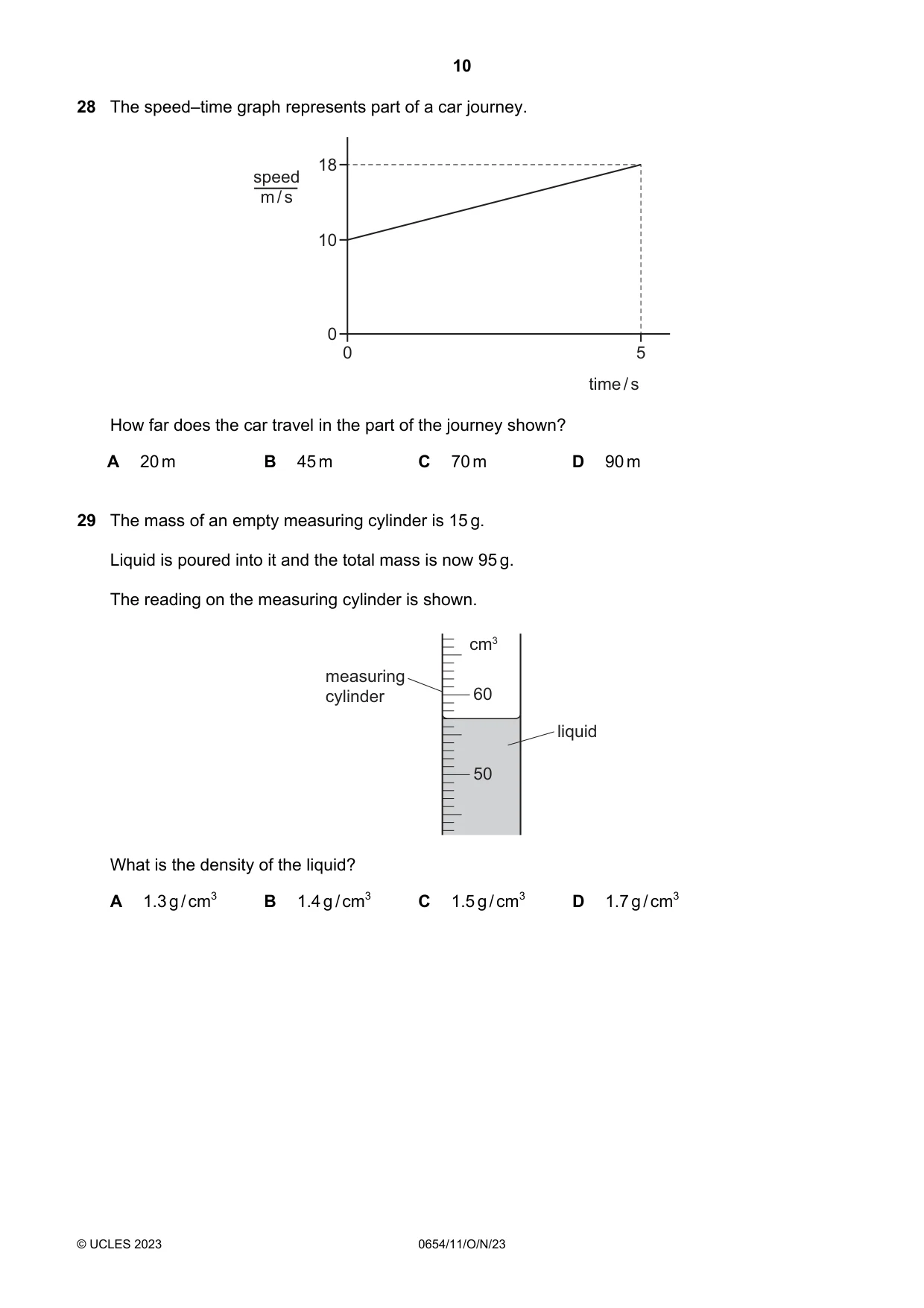 Cambridge IGCSE Sciences - Co-ordinated (Double) 0654 2023 Oct/Nov Paper 1 · Variant 1 question paper, page 10 of 16