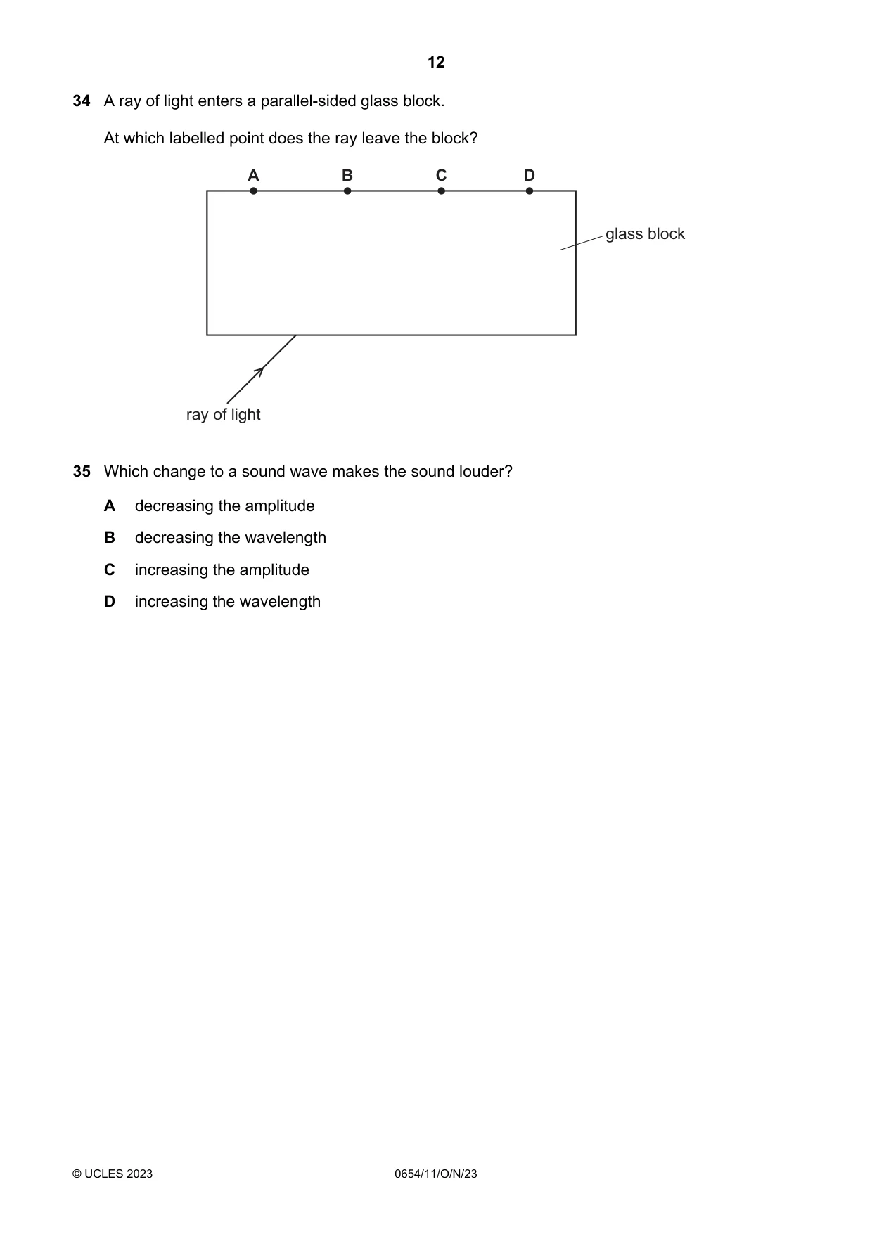 Cambridge IGCSE Sciences - Co-ordinated (Double) 0654 2023 Oct/Nov Paper 1 · Variant 1 question paper, page 12 of 16