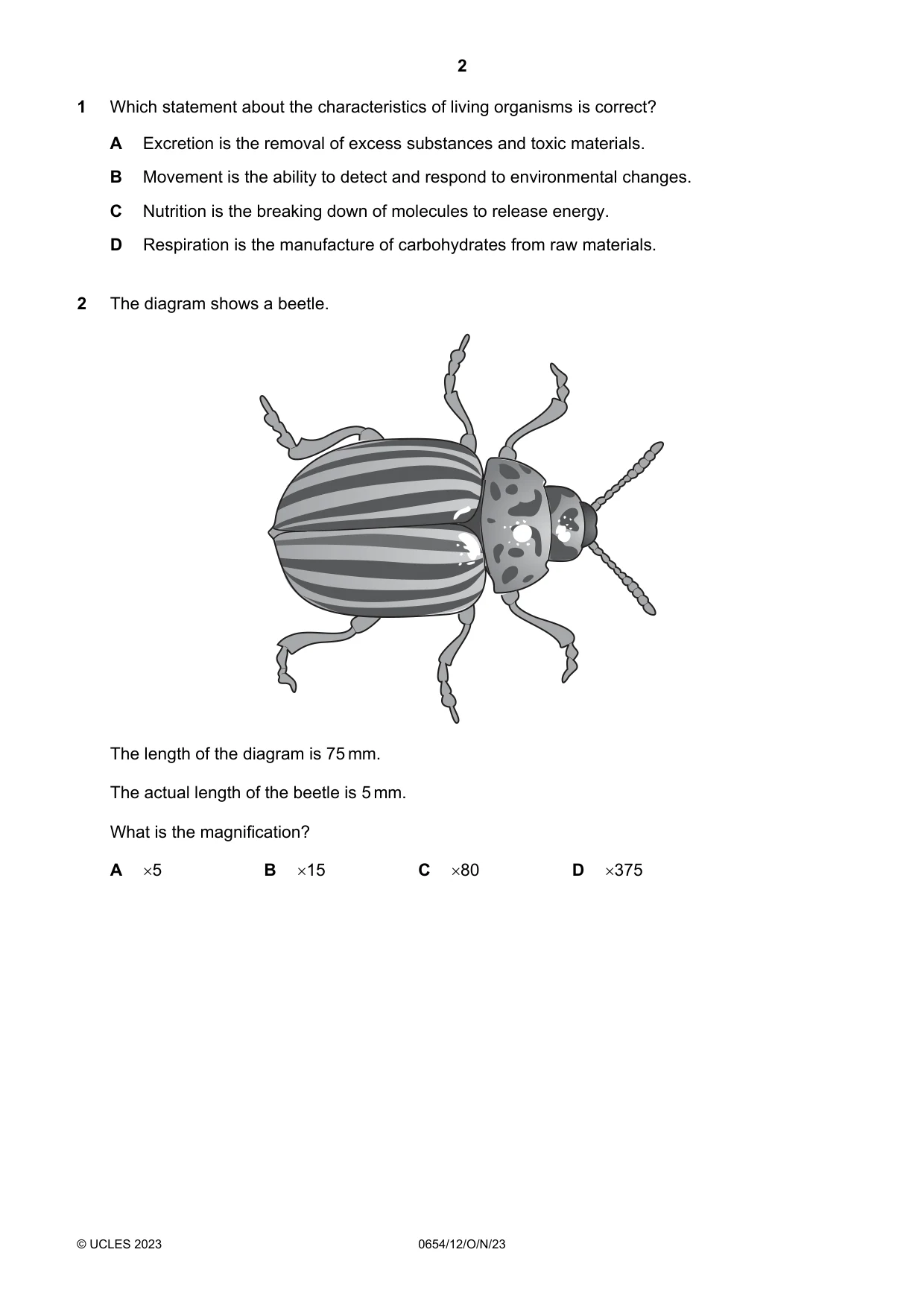 Cambridge IGCSE Sciences - Co-ordinated (Double) 0654 2023 Oct/Nov Paper 1 · Variant 2 question paper, page 2 of 16