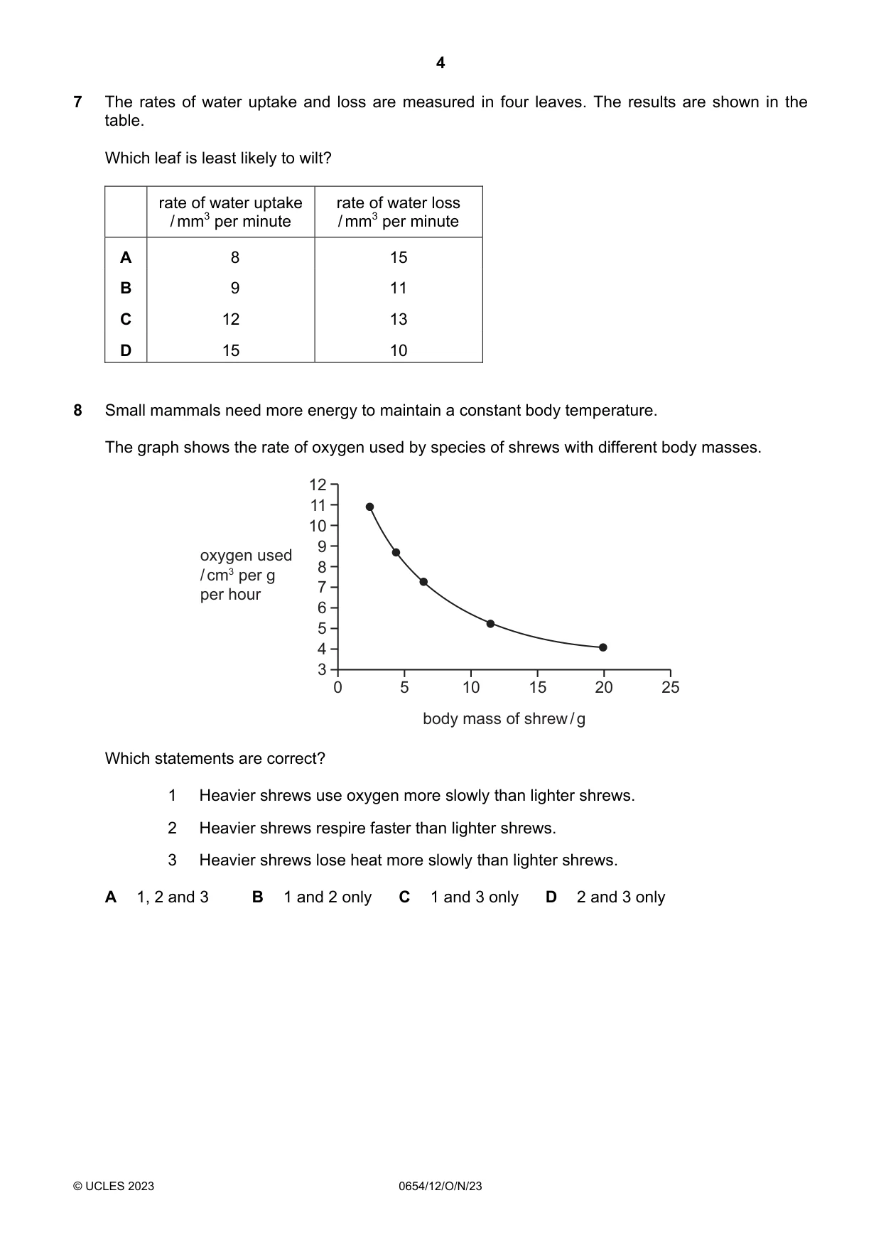 Cambridge IGCSE Sciences - Co-ordinated (Double) 0654 2023 Oct/Nov Paper 1 · Variant 2 question paper, page 4 of 16