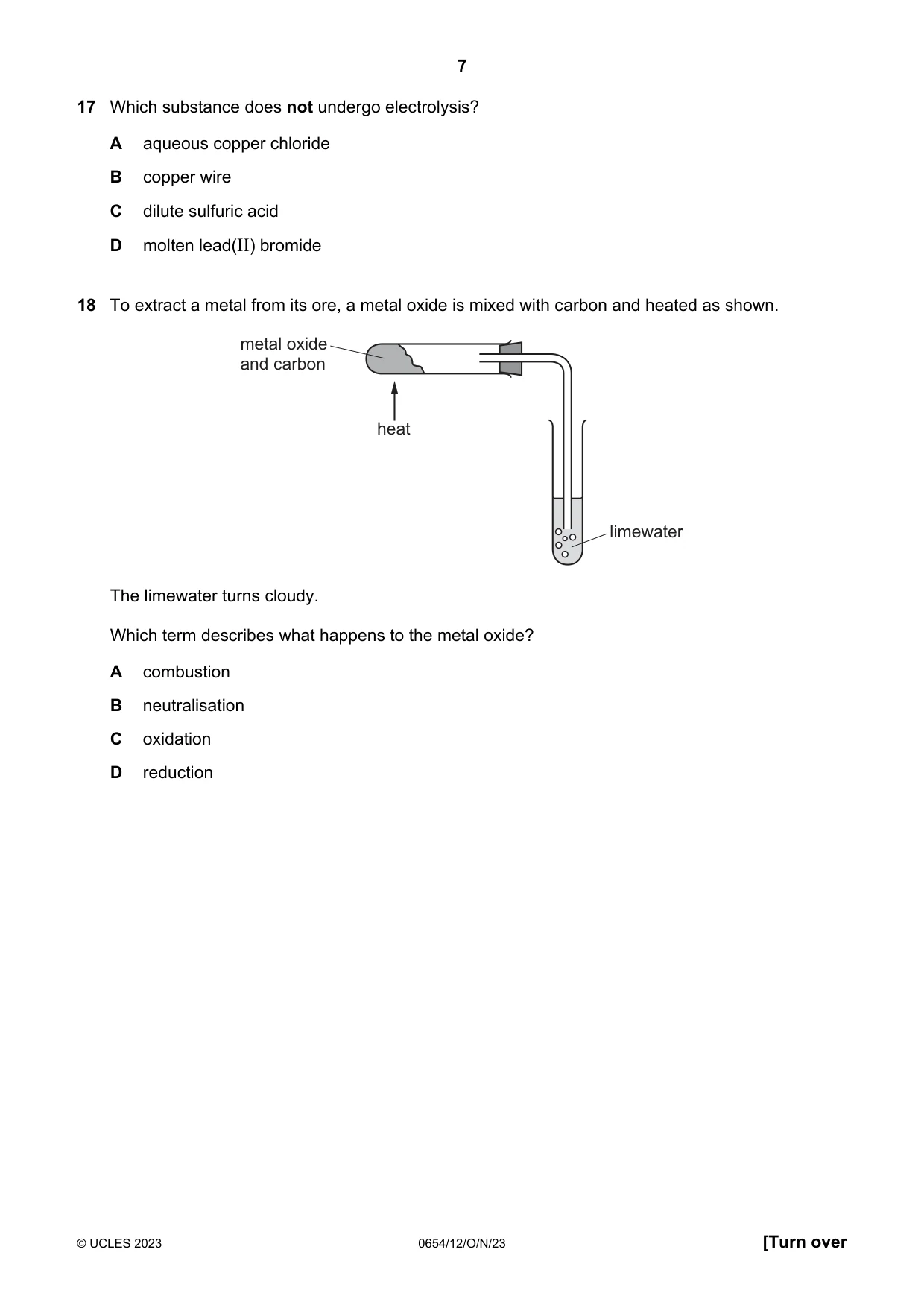 Cambridge IGCSE Sciences - Co-ordinated (Double) 0654 2023 Oct/Nov Paper 1 · Variant 2 question paper, page 7 of 16
