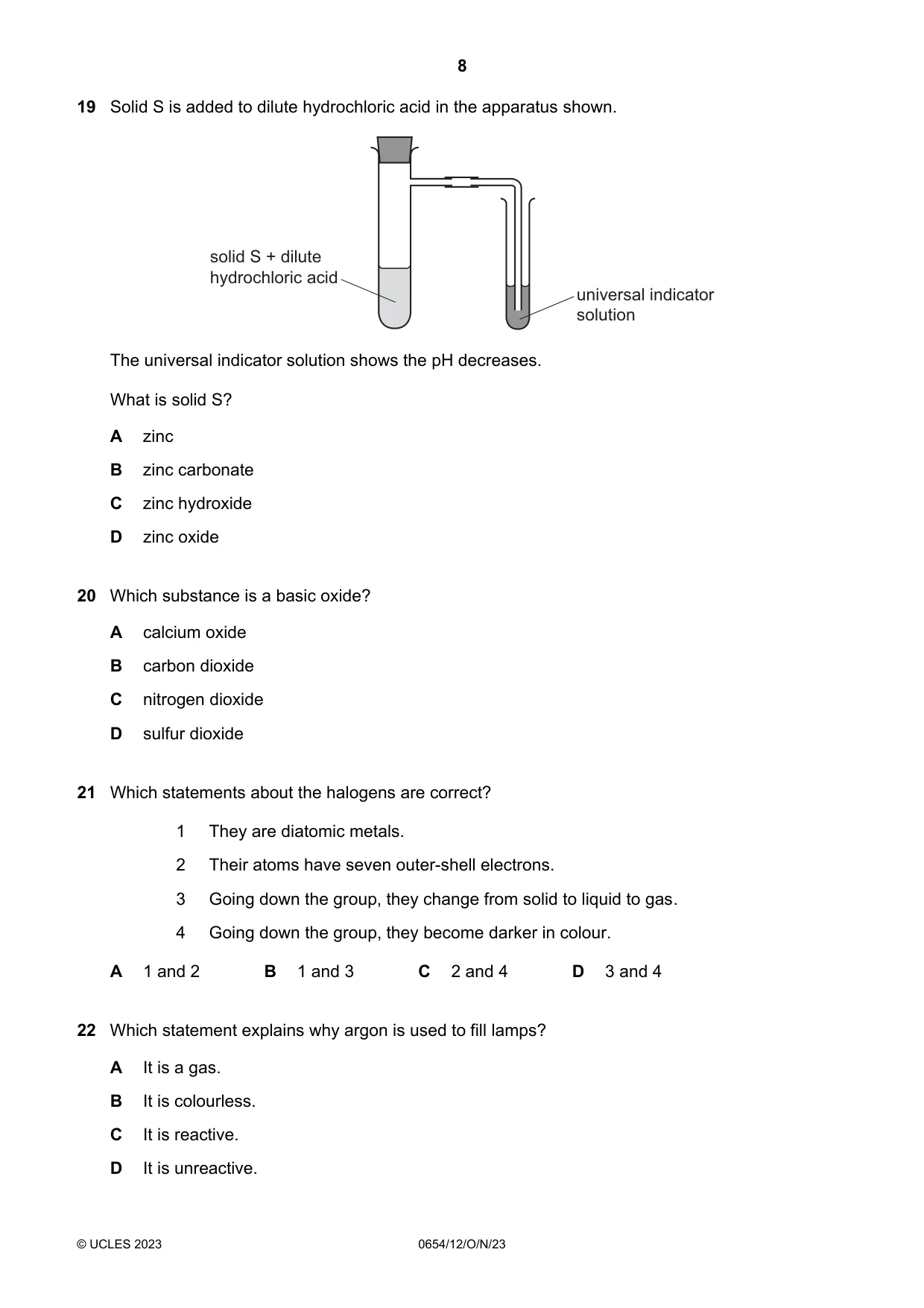 Cambridge IGCSE Sciences - Co-ordinated (Double) 0654 2023 Oct/Nov Paper 1 · Variant 2 question paper, page 8 of 16