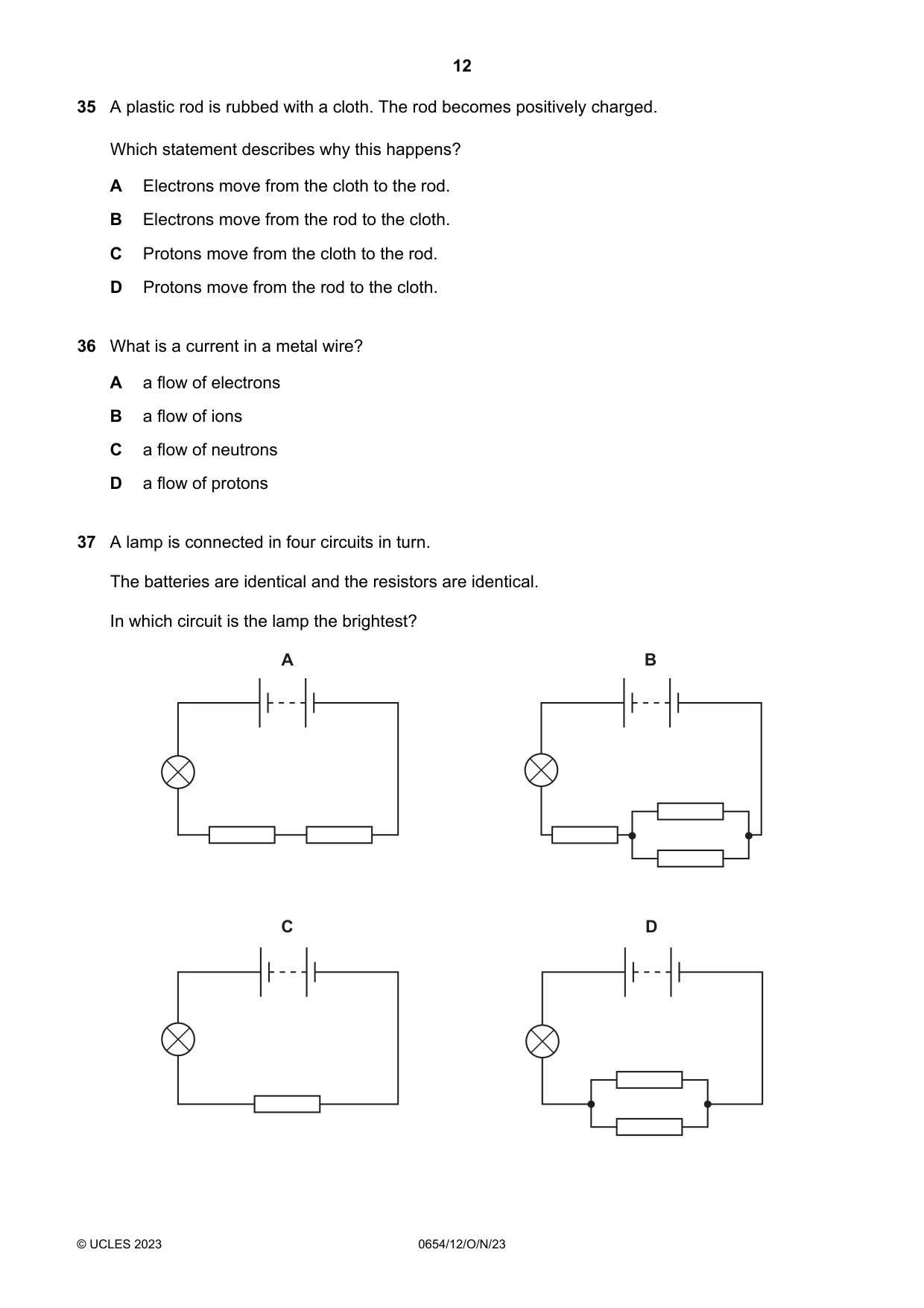 Cambridge IGCSE Sciences - Co-ordinated (Double) 0654 2023 Oct/Nov Paper 1 · Variant 2 question paper, page 12 of 16