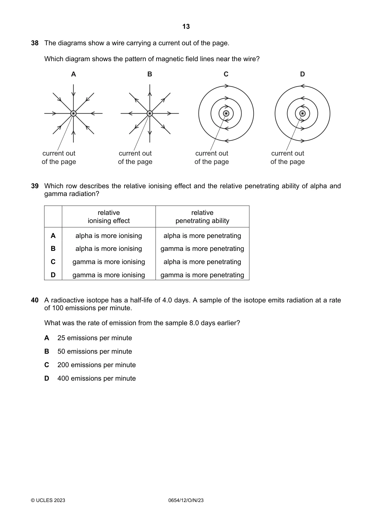 Cambridge IGCSE Sciences - Co-ordinated (Double) 0654 2023 Oct/Nov Paper 1 · Variant 2 question paper, page 13 of 16