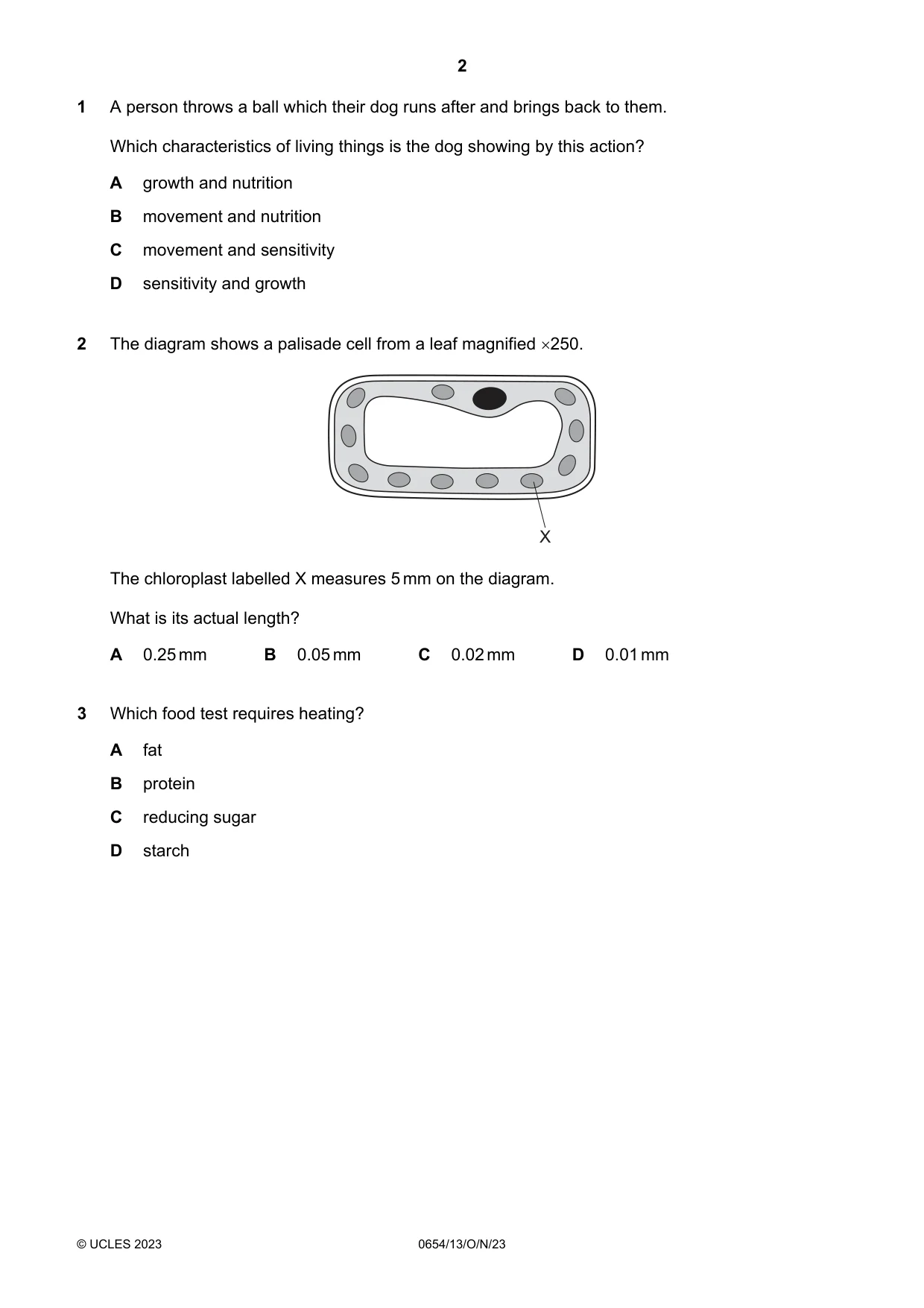 Cambridge IGCSE Sciences - Co-ordinated (Double) 0654 2023 Oct/Nov Paper 1 · Variant 3 question paper, page 2 of 16
