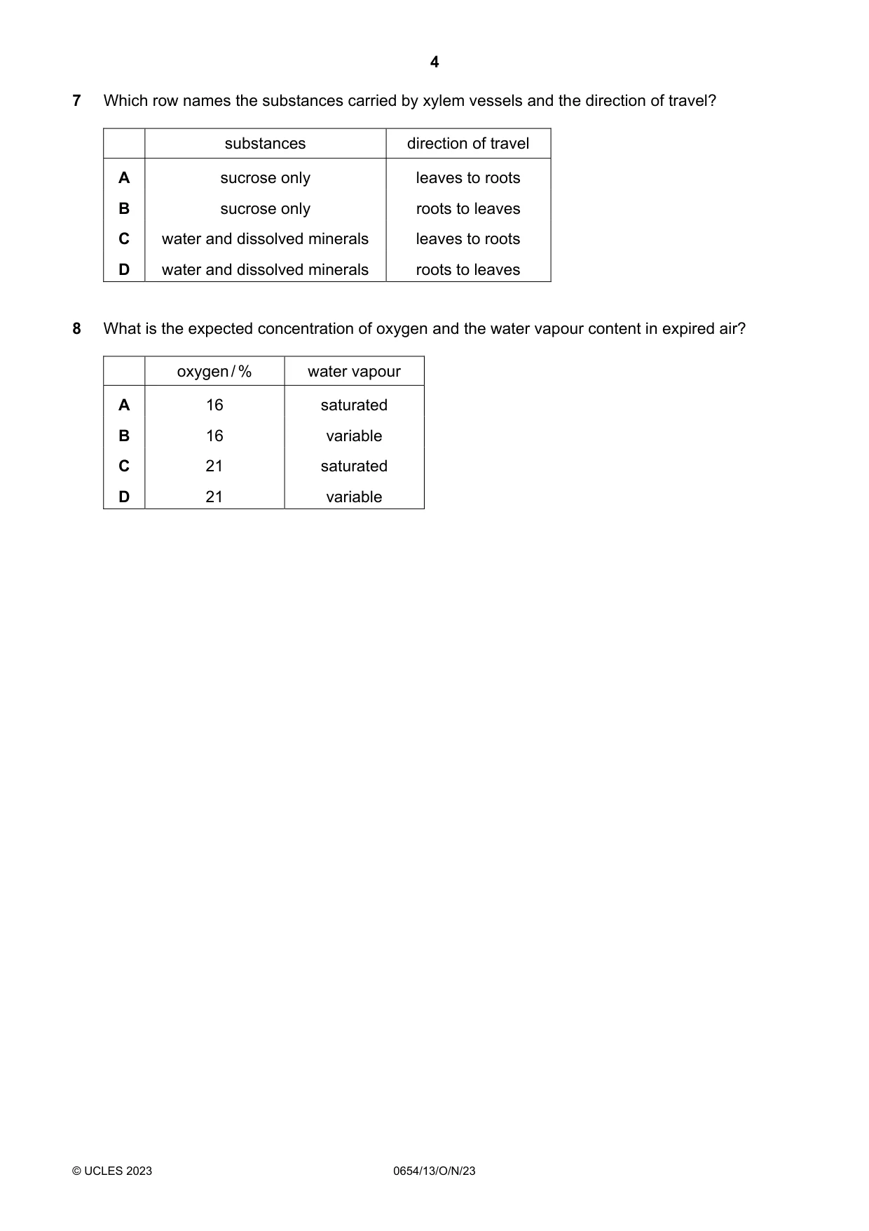 Cambridge IGCSE Sciences - Co-ordinated (Double) 0654 2023 Oct/Nov Paper 1 · Variant 3 question paper, page 4 of 16