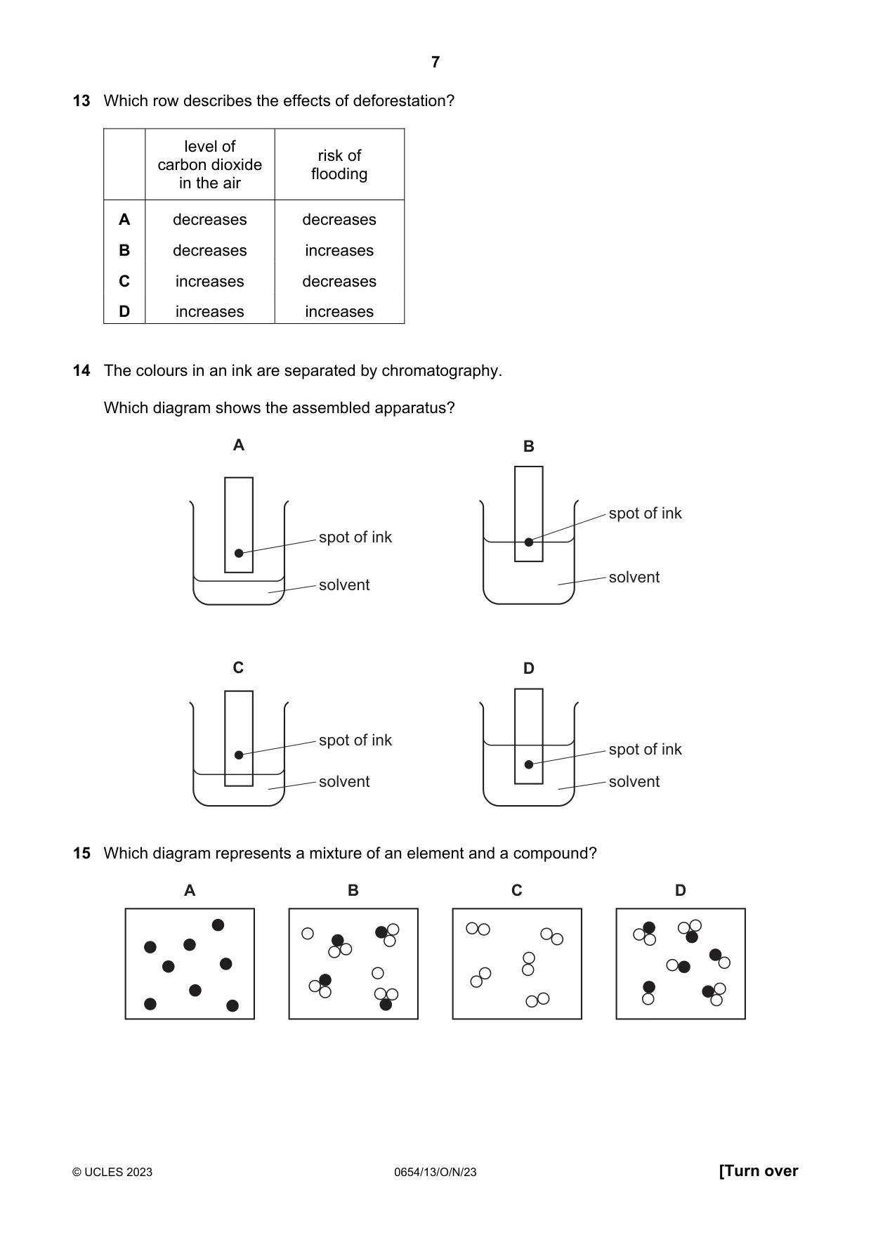 Cambridge IGCSE Sciences - Co-ordinated (Double) 0654 2023 Oct/Nov Paper 1 · Variant 3 question paper, page 7 of 16