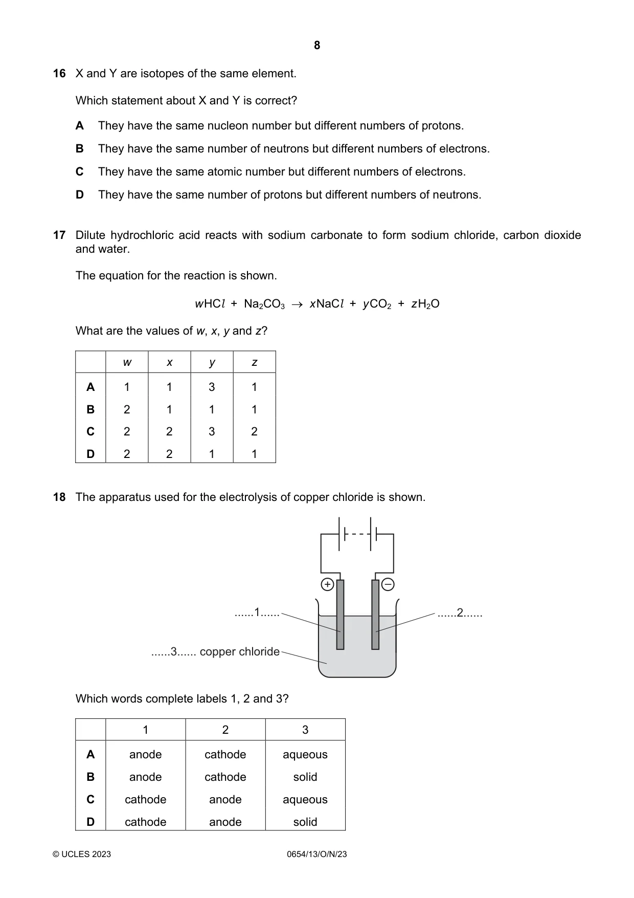 Cambridge IGCSE Sciences - Co-ordinated (Double) 0654 2023 Oct/Nov Paper 1 · Variant 3 question paper, page 8 of 16