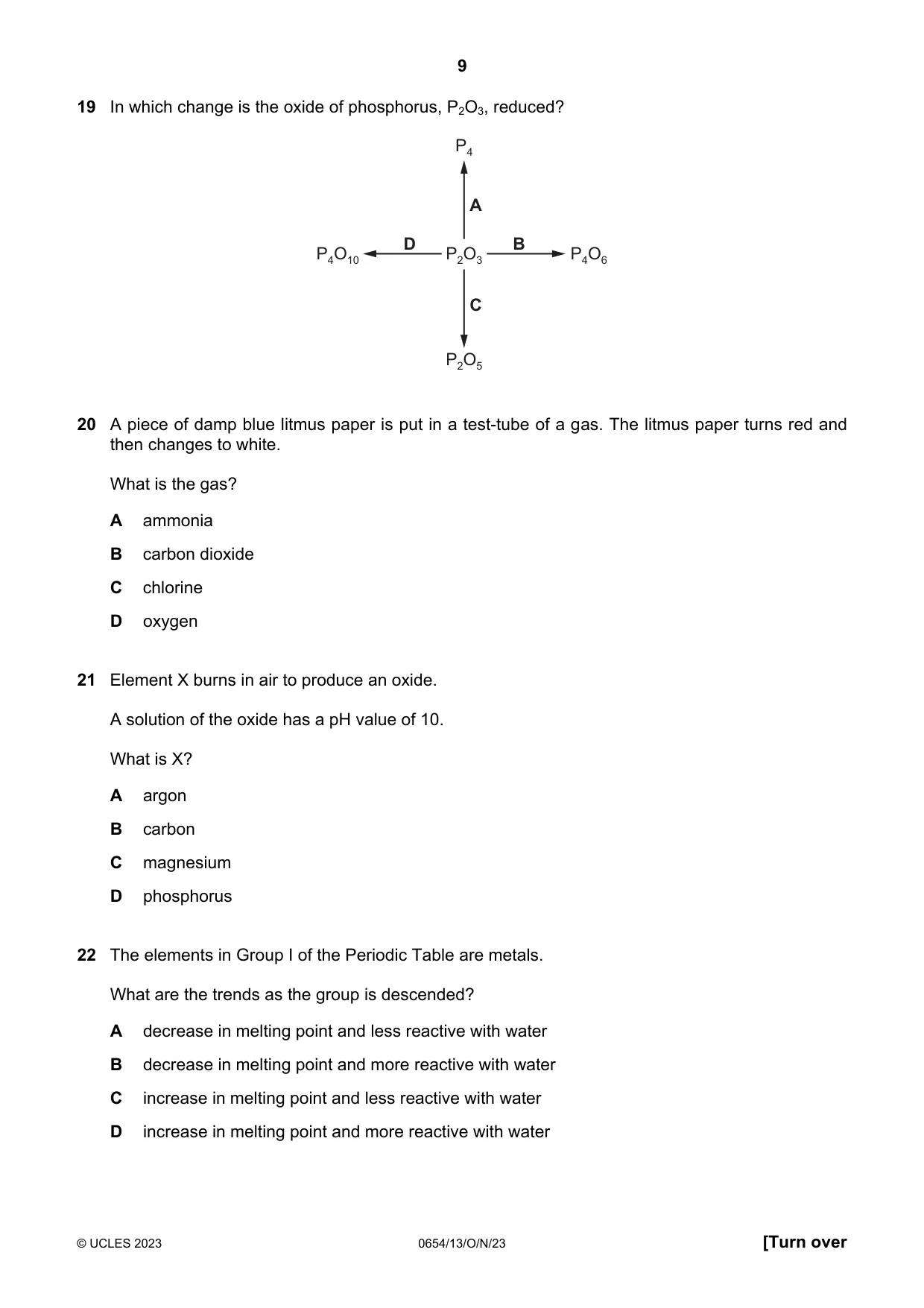 Cambridge IGCSE Sciences - Co-ordinated (Double) 0654 2023 Oct/Nov Paper 1 · Variant 3 question paper, page 9 of 16