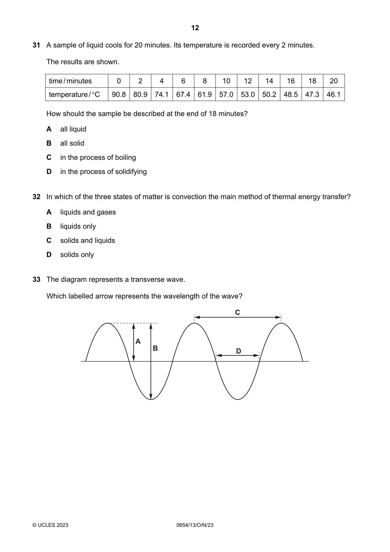 Cambridge IGCSE Sciences - Co-ordinated (Double) 0654 2023 Oct/Nov Paper 1 · Variant 3 question paper, page 12 of 16