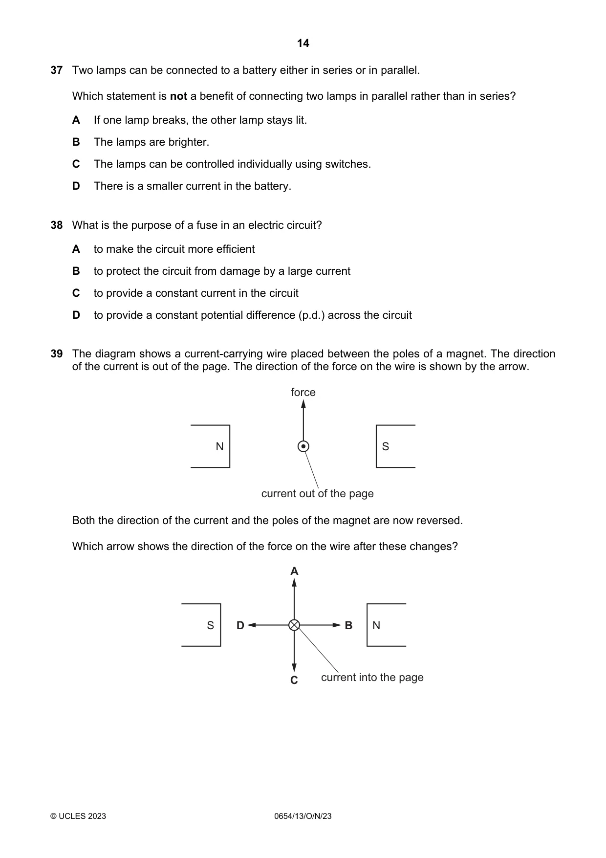 Cambridge IGCSE Sciences - Co-ordinated (Double) 0654 2023 Oct/Nov Paper 1 · Variant 3 question paper, page 14 of 16
