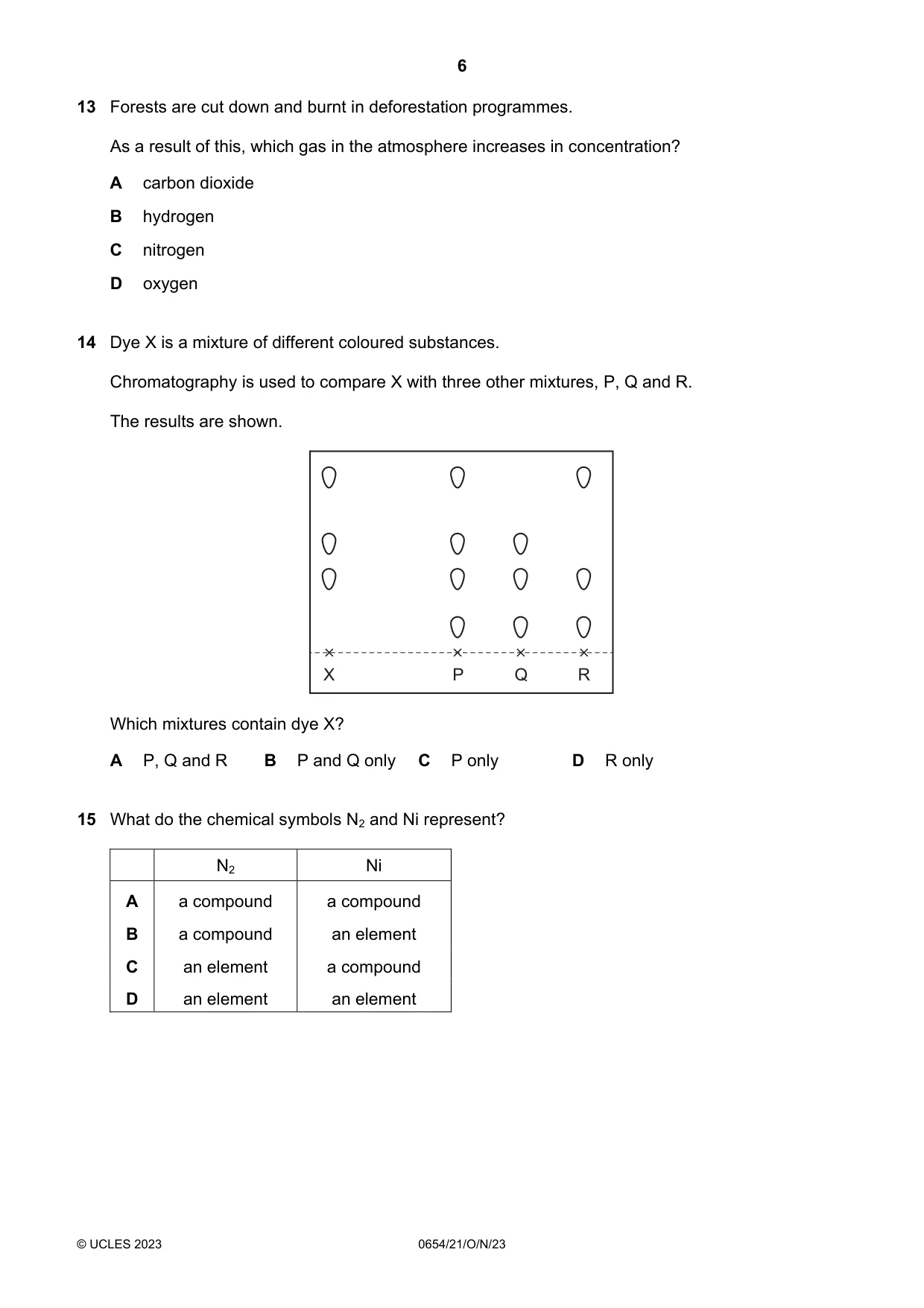 Cambridge IGCSE Sciences - Co-ordinated (Double) 0654 2023 Oct/Nov Paper 2 · Variant 1 question paper, page 6 of 16