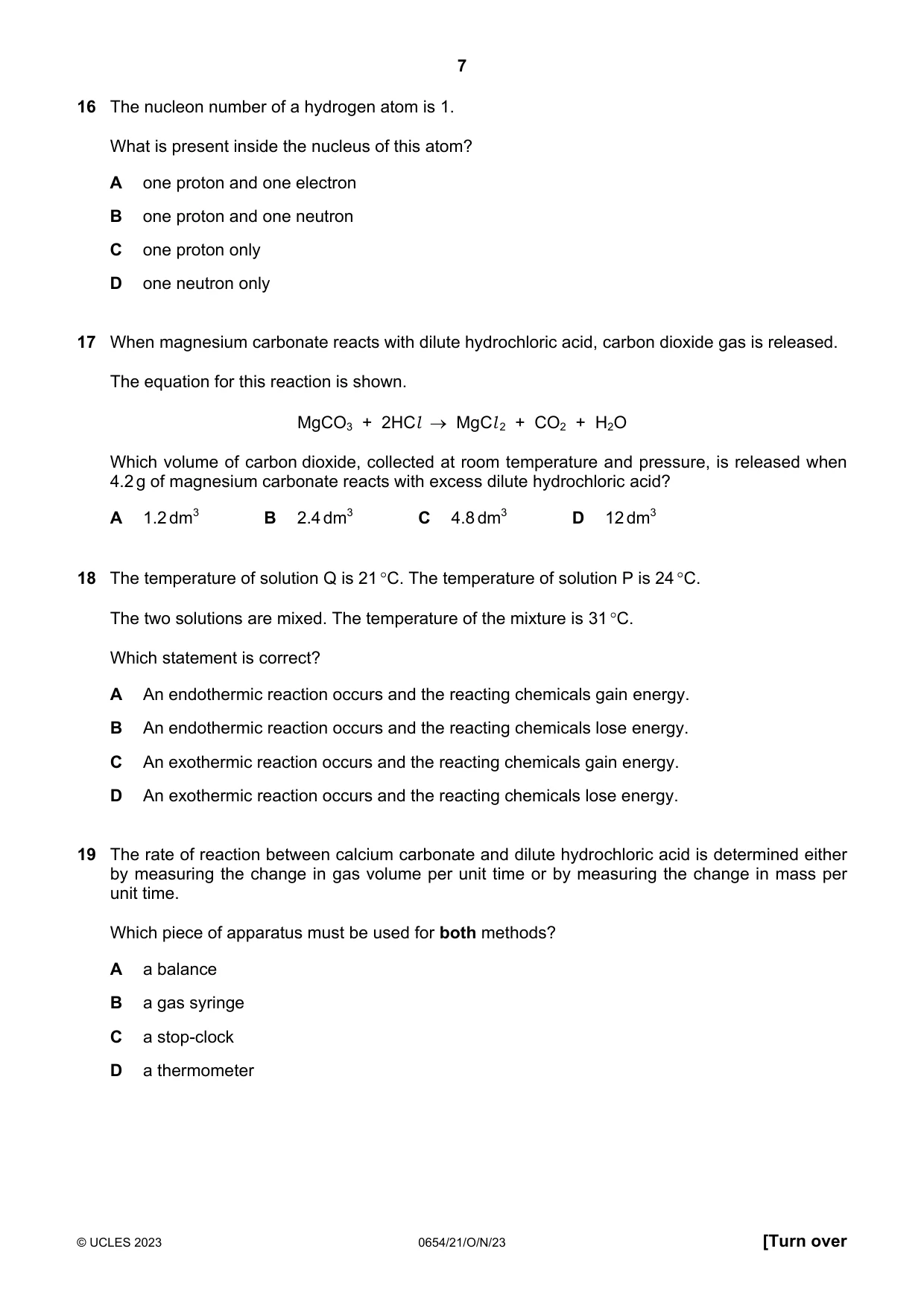 Cambridge IGCSE Sciences - Co-ordinated (Double) 0654 2023 Oct/Nov Paper 2 · Variant 1 question paper, page 7 of 16