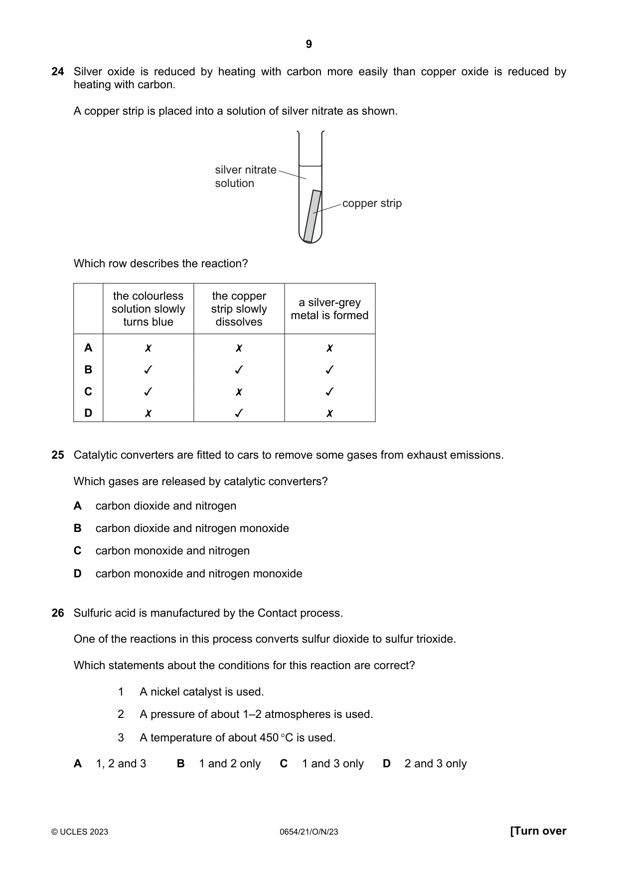 Cambridge IGCSE Sciences - Co-ordinated (Double) 0654 2023 Oct/Nov Paper 2 · Variant 1 question paper, page 9 of 16
