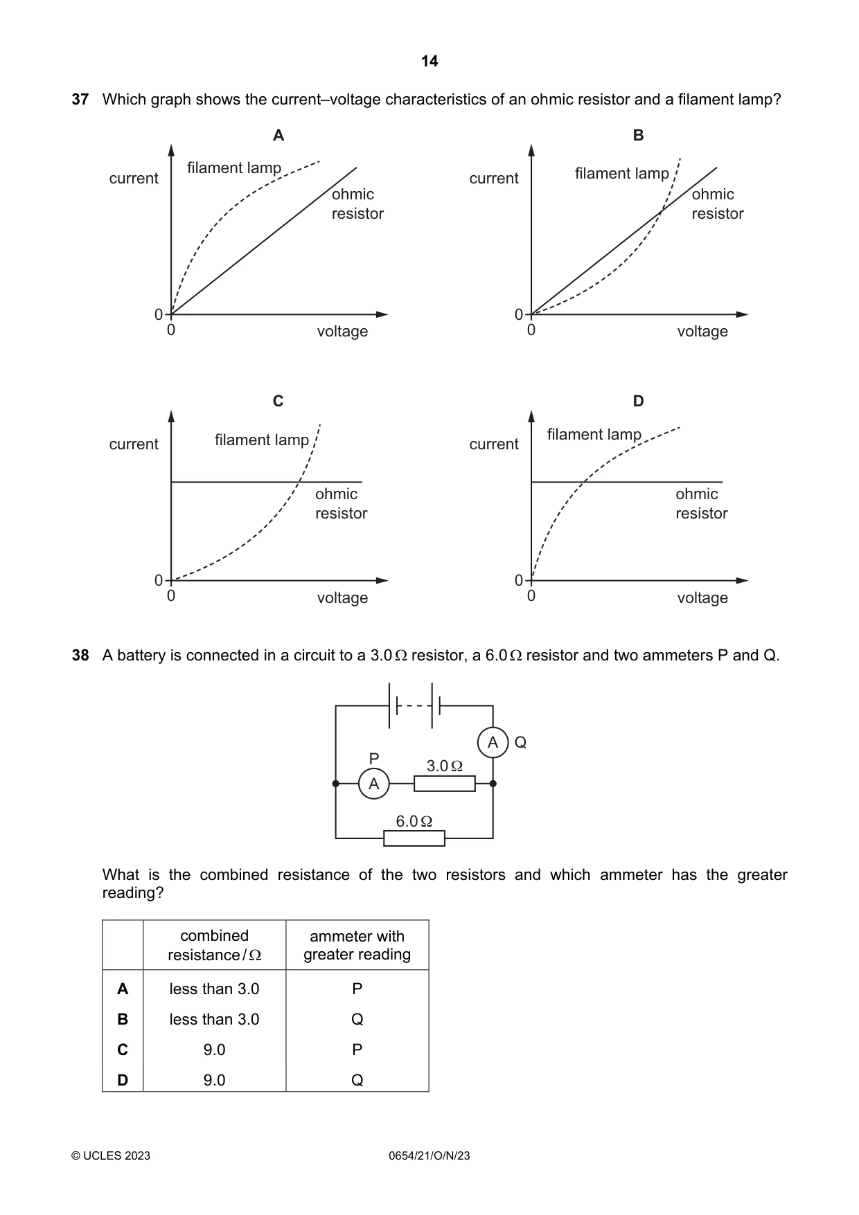 Cambridge IGCSE Sciences - Co-ordinated (Double) 0654 2023 Oct/Nov Paper 2 · Variant 1 question paper, page 14 of 16