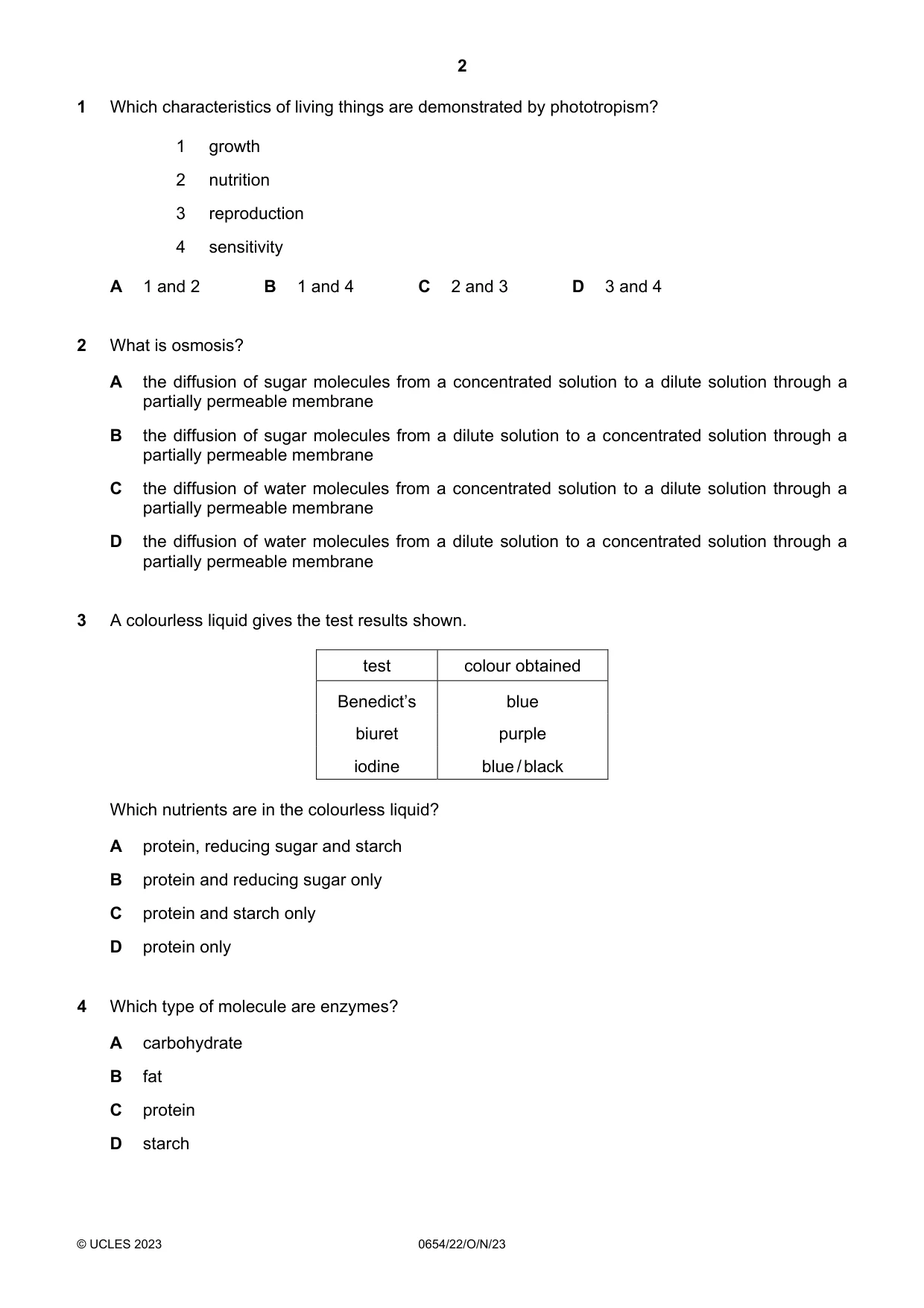 Cambridge IGCSE Sciences - Co-ordinated (Double) 0654 2023 Oct/Nov Paper 2 · Variant 2 question paper, page 2 of 20