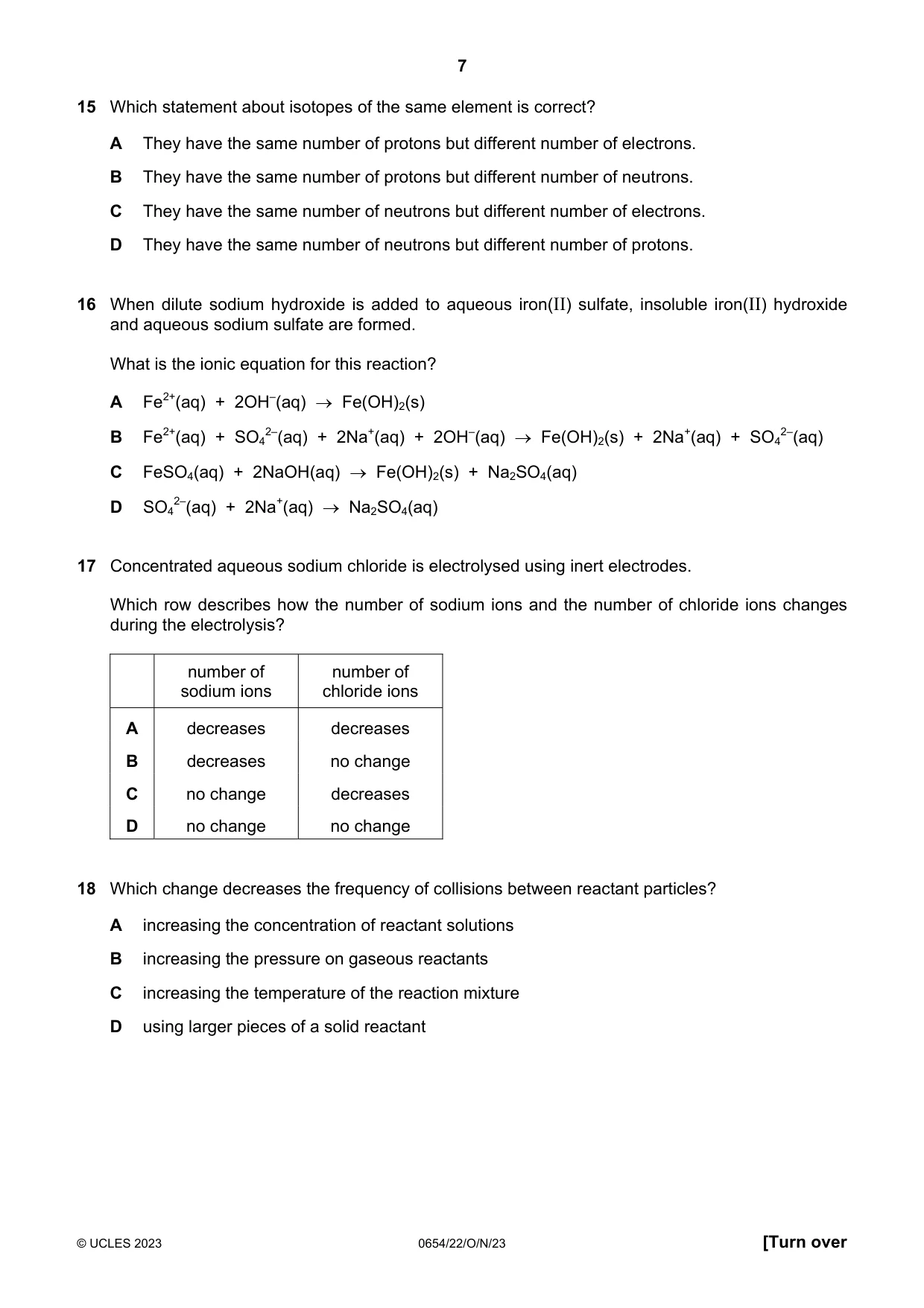 Cambridge IGCSE Sciences - Co-ordinated (Double) 0654 2023 Oct/Nov Paper 2 · Variant 2 question paper, page 7 of 20