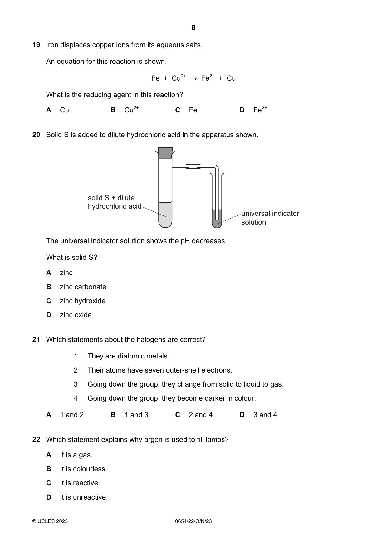 Cambridge IGCSE Sciences - Co-ordinated (Double) 0654 2023 Oct/Nov Paper 2 · Variant 2 question paper, page 8 of 20