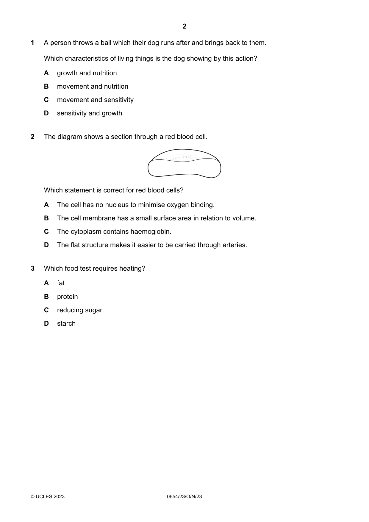 Cambridge IGCSE Sciences - Co-ordinated (Double) 0654 2023 Oct/Nov Paper 2 · Variant 3 question paper, page 2 of 16