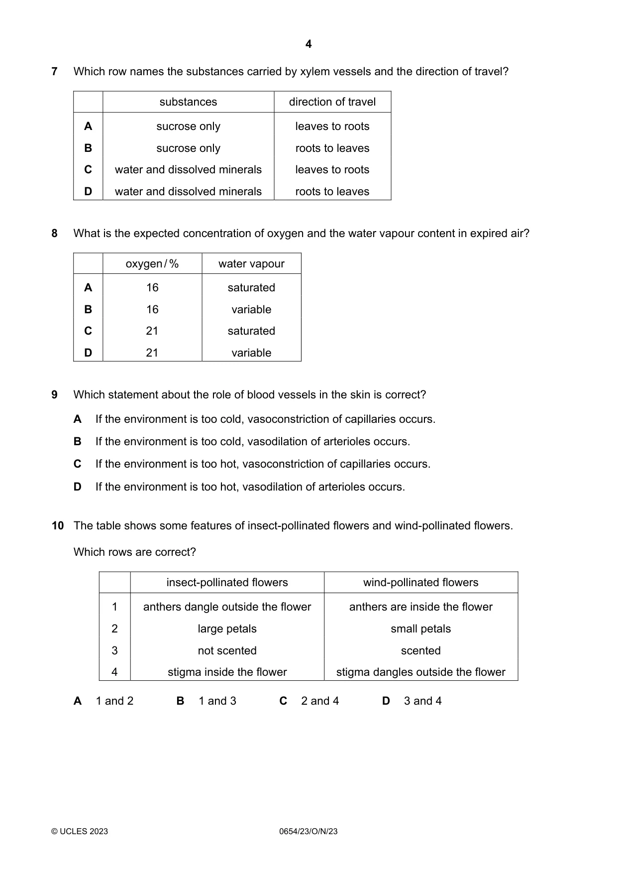 Cambridge IGCSE Sciences - Co-ordinated (Double) 0654 2023 Oct/Nov Paper 2 · Variant 3 question paper, page 4 of 16
