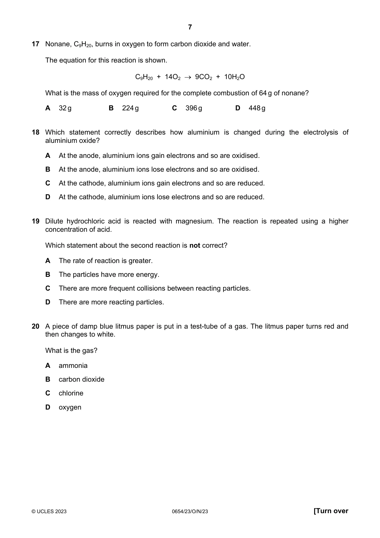 Cambridge IGCSE Sciences - Co-ordinated (Double) 0654 2023 Oct/Nov Paper 2 · Variant 3 question paper, page 7 of 16