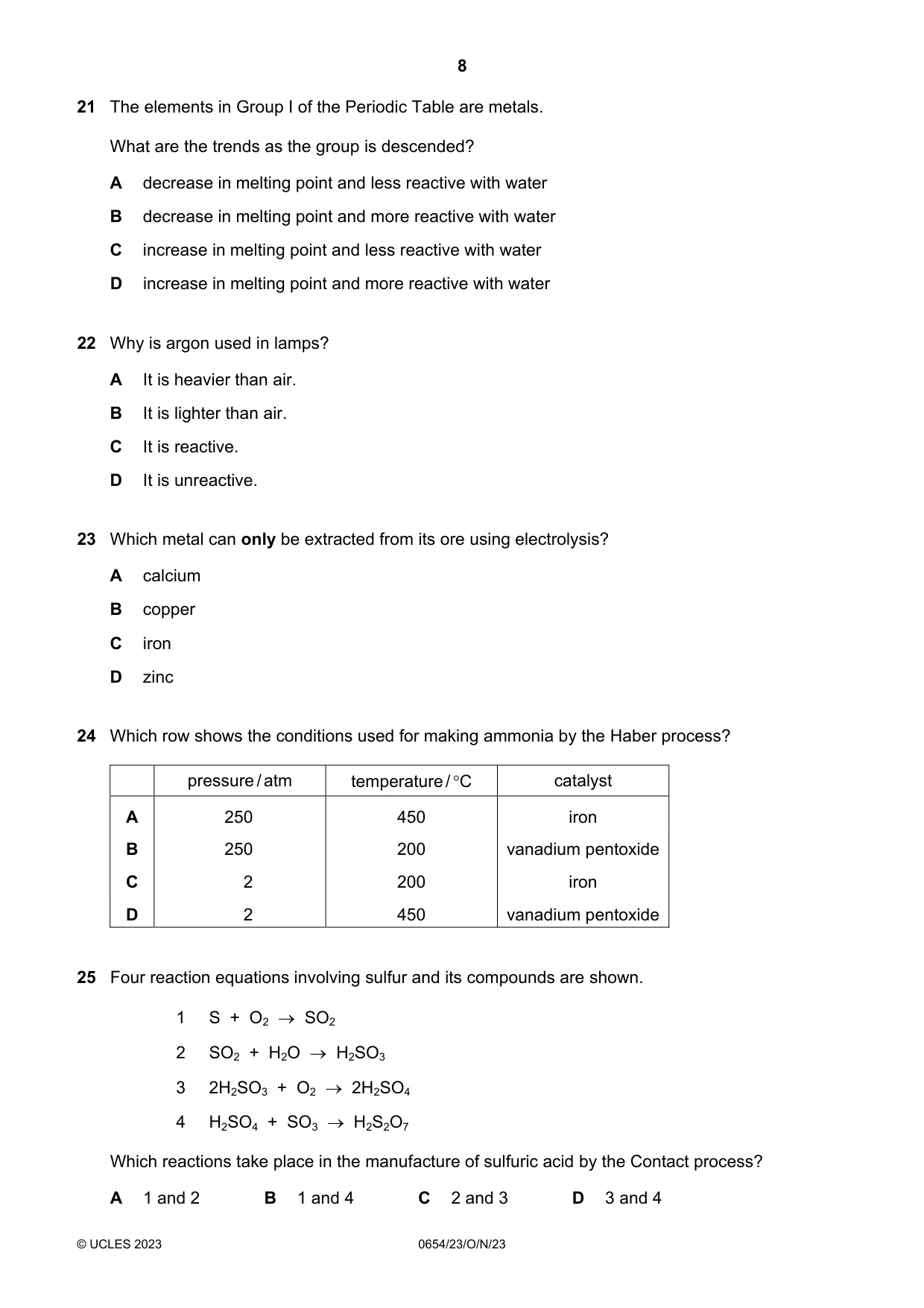 Cambridge IGCSE Sciences - Co-ordinated (Double) 0654 2023 Oct/Nov Paper 2 · Variant 3 question paper, page 8 of 16