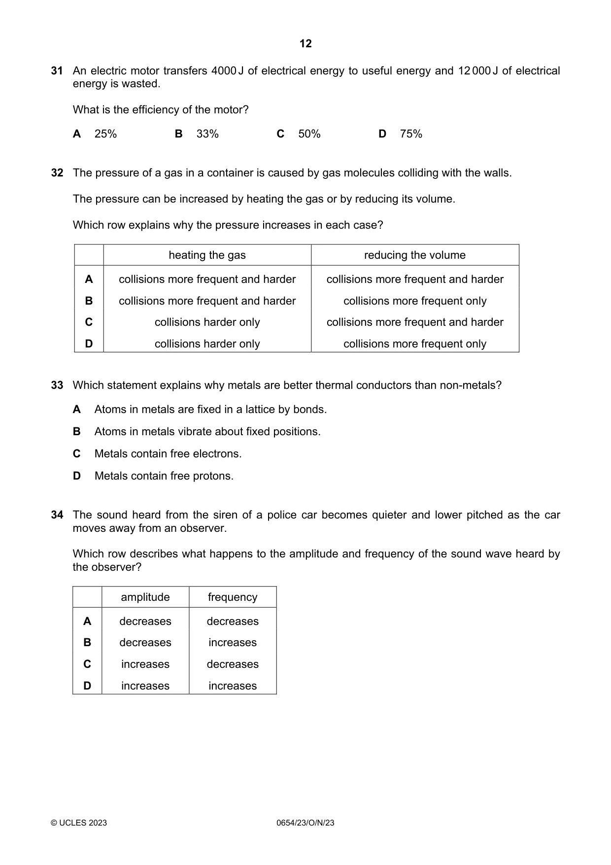 Cambridge IGCSE Sciences - Co-ordinated (Double) 0654 2023 Oct/Nov Paper 2 · Variant 3 question paper, page 12 of 16