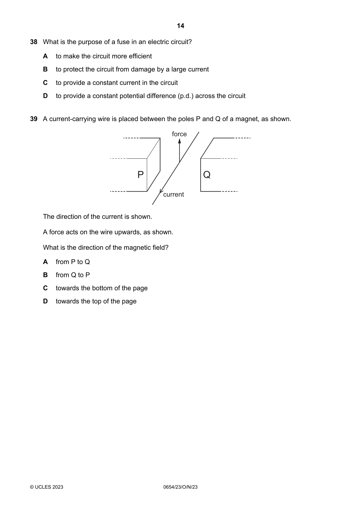 Cambridge IGCSE Sciences - Co-ordinated (Double) 0654 2023 Oct/Nov Paper 2 · Variant 3 question paper, page 14 of 16