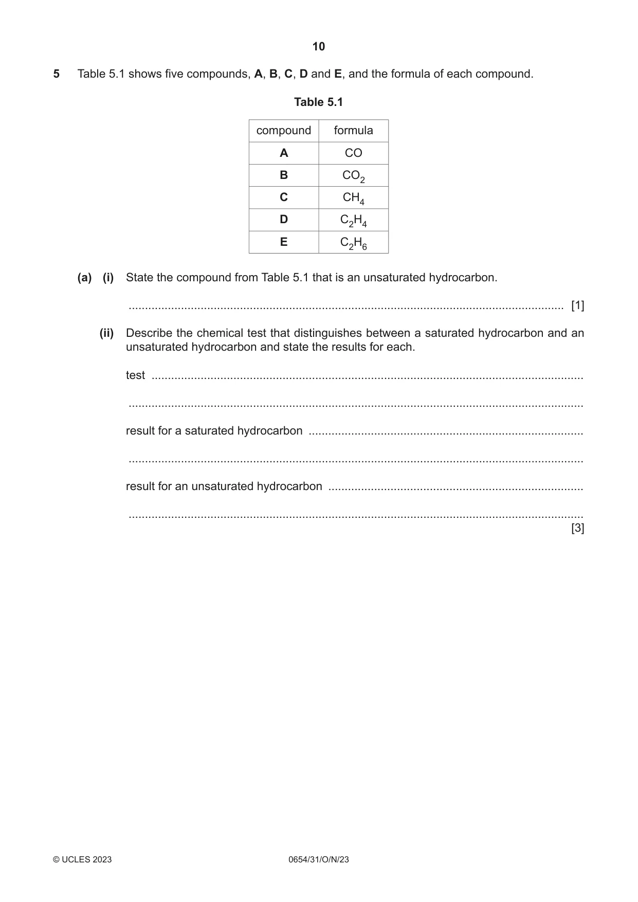 Cambridge IGCSE Sciences - Co-ordinated (Double) 0654 2023 Oct/Nov Paper 3 · Variant 1 question paper, page 10 of 28