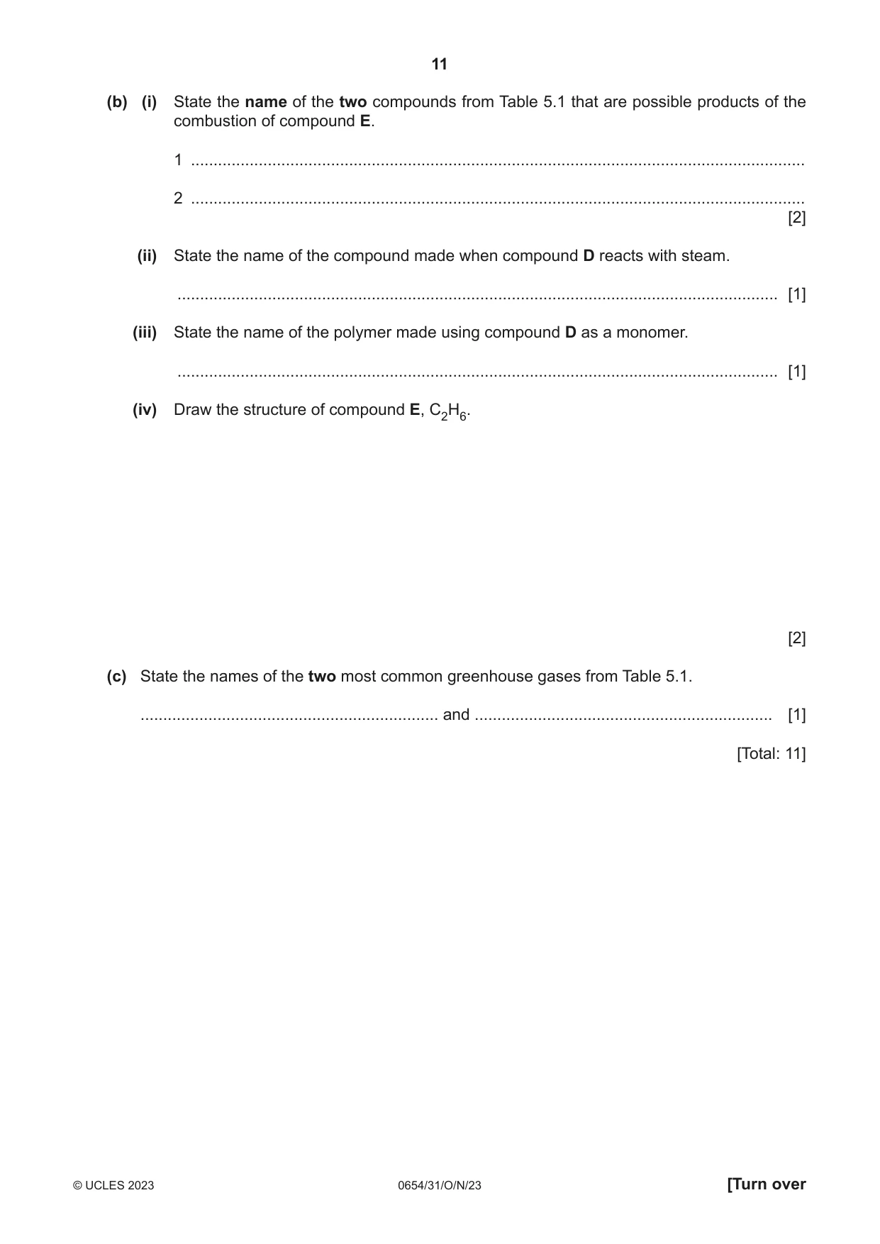 Cambridge IGCSE Sciences - Co-ordinated (Double) 0654 2023 Oct/Nov Paper 3 · Variant 1 question paper, page 11 of 28