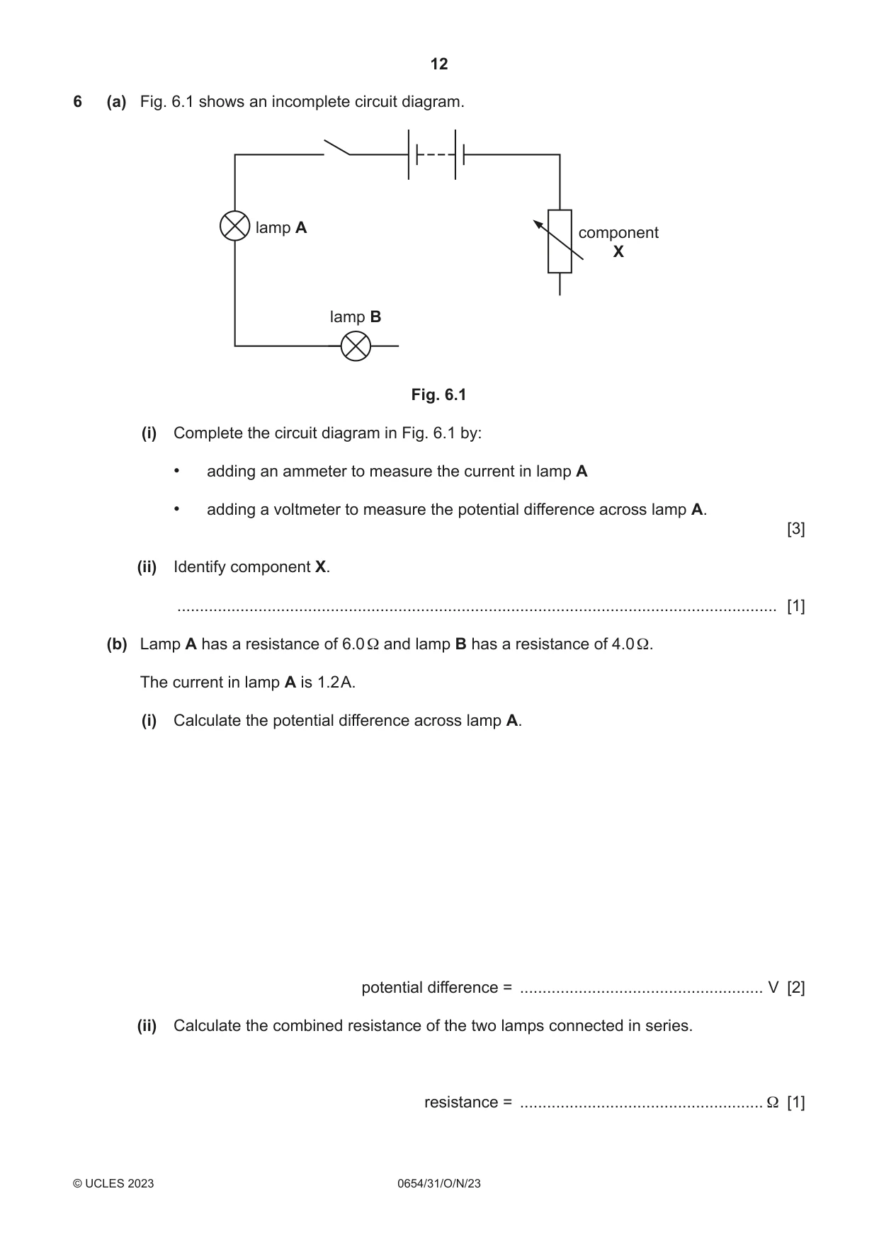 Cambridge IGCSE Sciences - Co-ordinated (Double) 0654 2023 Oct/Nov Paper 3 · Variant 1 question paper, page 12 of 28