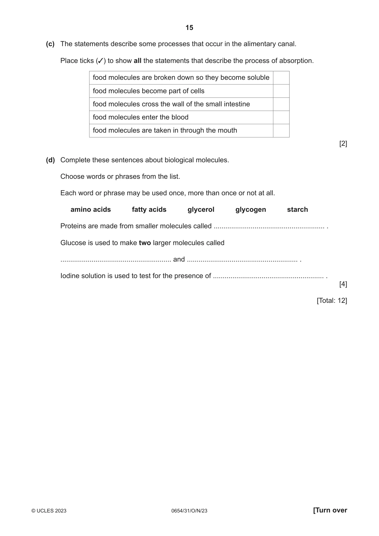 Cambridge IGCSE Sciences - Co-ordinated (Double) 0654 2023 Oct/Nov Paper 3 · Variant 1 question paper, page 15 of 28