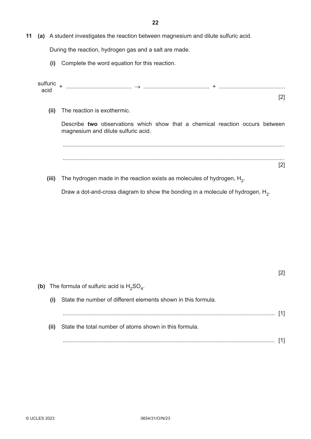 Cambridge IGCSE Sciences - Co-ordinated (Double) 0654 2023 Oct/Nov Paper 3 · Variant 1 question paper, page 22 of 28