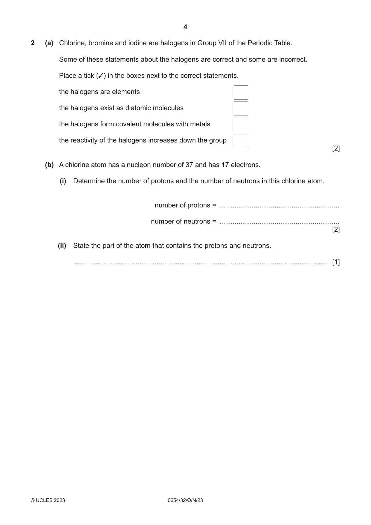 Cambridge IGCSE Sciences - Co-ordinated (Double) 0654 2023 Oct/Nov Paper 3 · Variant 2 question paper, page 4 of 32