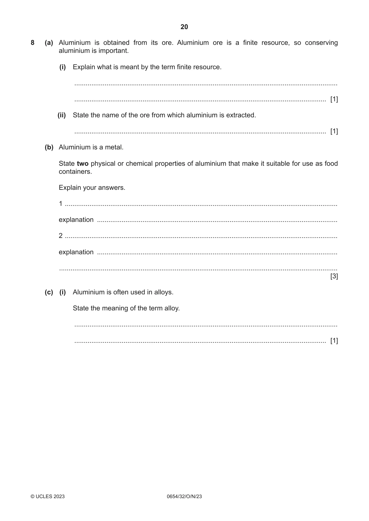 Cambridge IGCSE Sciences - Co-ordinated (Double) 0654 2023 Oct/Nov Paper 3 · Variant 2 question paper, page 20 of 32