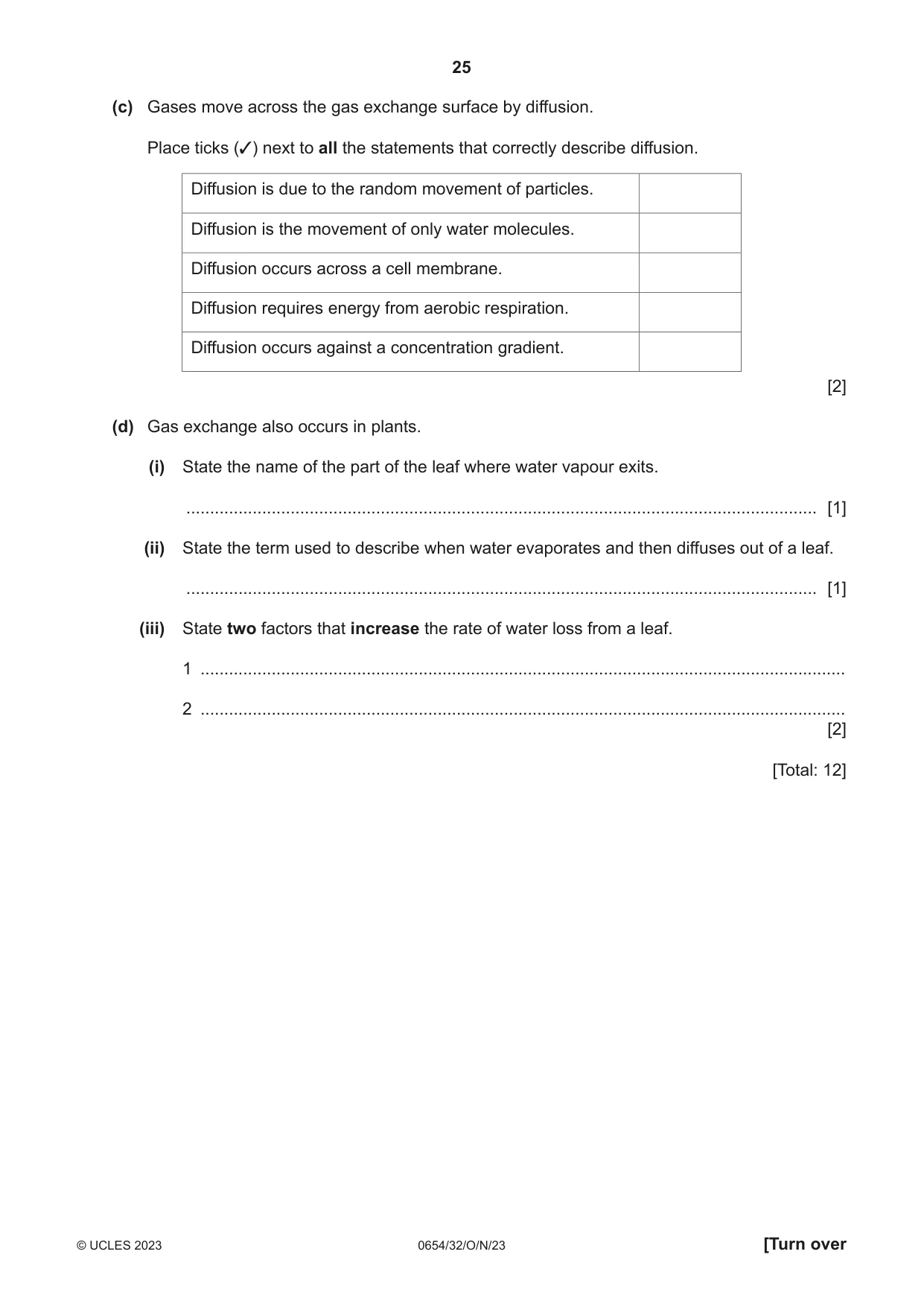 Cambridge IGCSE Sciences - Co-ordinated (Double) 0654 2023 Oct/Nov Paper 3 · Variant 2 question paper, page 25 of 32