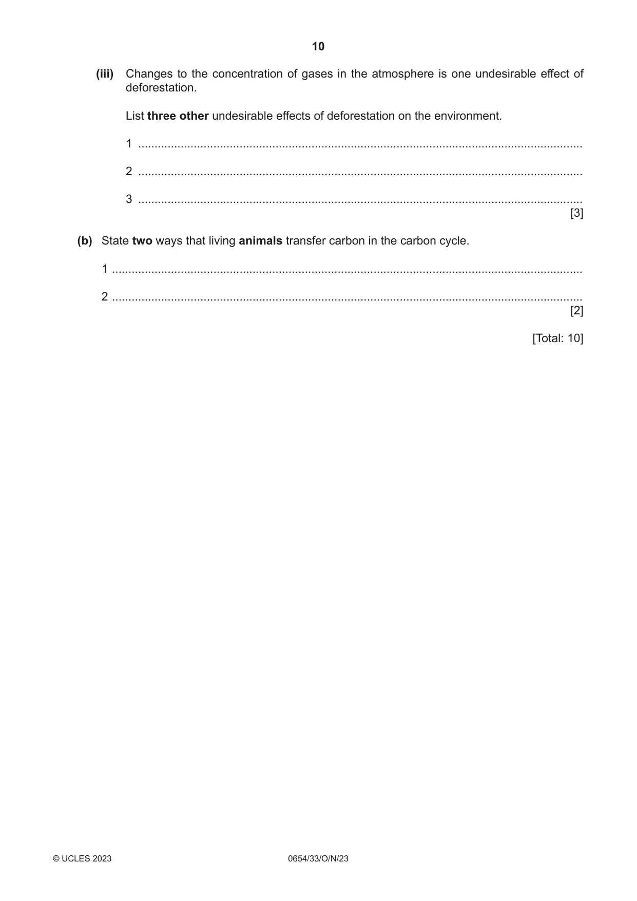 Cambridge IGCSE Sciences - Co-ordinated (Double) 0654 2023 Oct/Nov Paper 3 · Variant 3 question paper, page 10 of 28