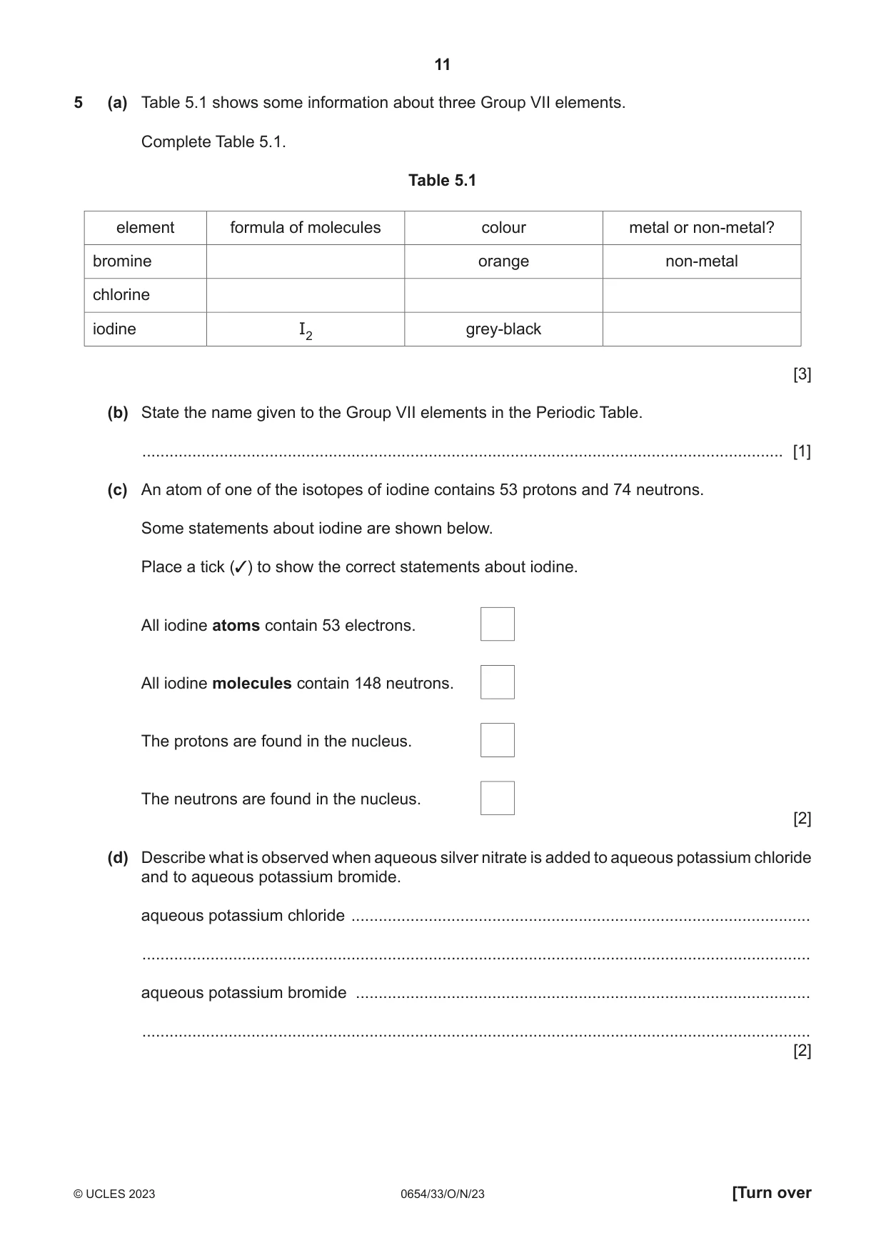 Cambridge IGCSE Sciences - Co-ordinated (Double) 0654 2023 Oct/Nov Paper 3 · Variant 3 question paper, page 11 of 28