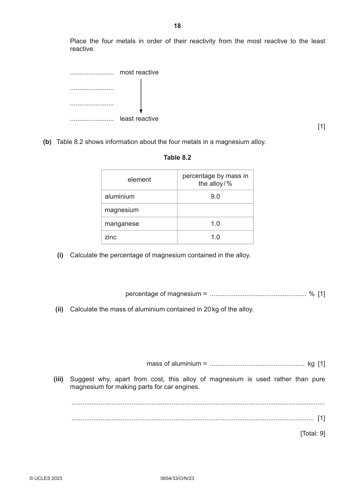 Cambridge IGCSE Sciences - Co-ordinated (Double) 0654 2023 Oct/Nov Paper 3 · Variant 3 question paper, page 18 of 28