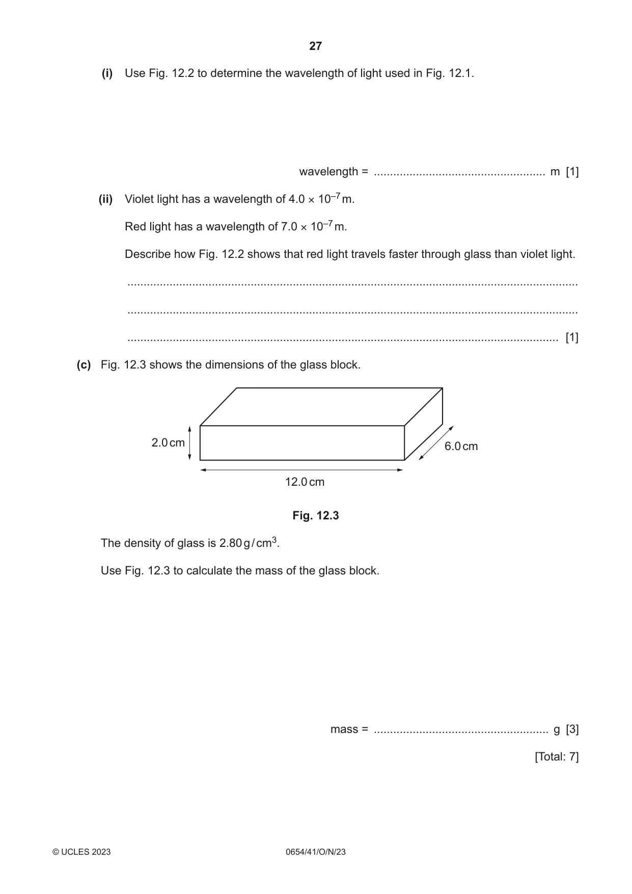 Cambridge IGCSE Sciences - Co-ordinated (Double) 0654 2023 Oct/Nov Paper 4 · Variant 1 question paper, page 27 of 28