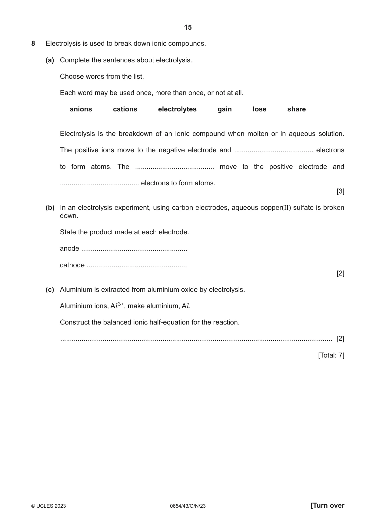 Cambridge IGCSE Sciences - Co-ordinated (Double) 0654 2023 Oct/Nov Paper 4 · Variant 3 question paper, page 15 of 28