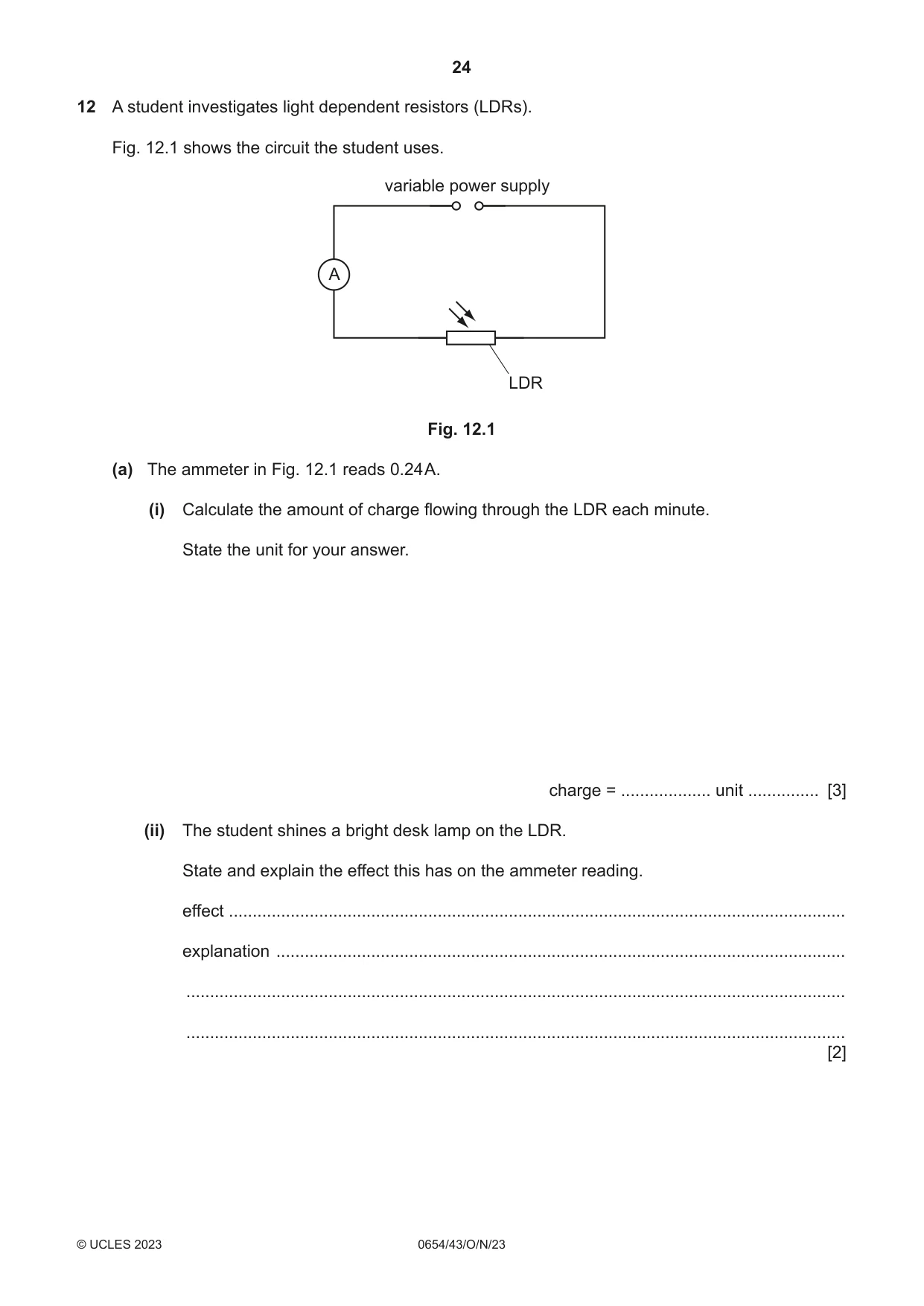 Cambridge IGCSE Sciences - Co-ordinated (Double) 0654 2023 Oct/Nov Paper 4 · Variant 3 question paper, page 24 of 28