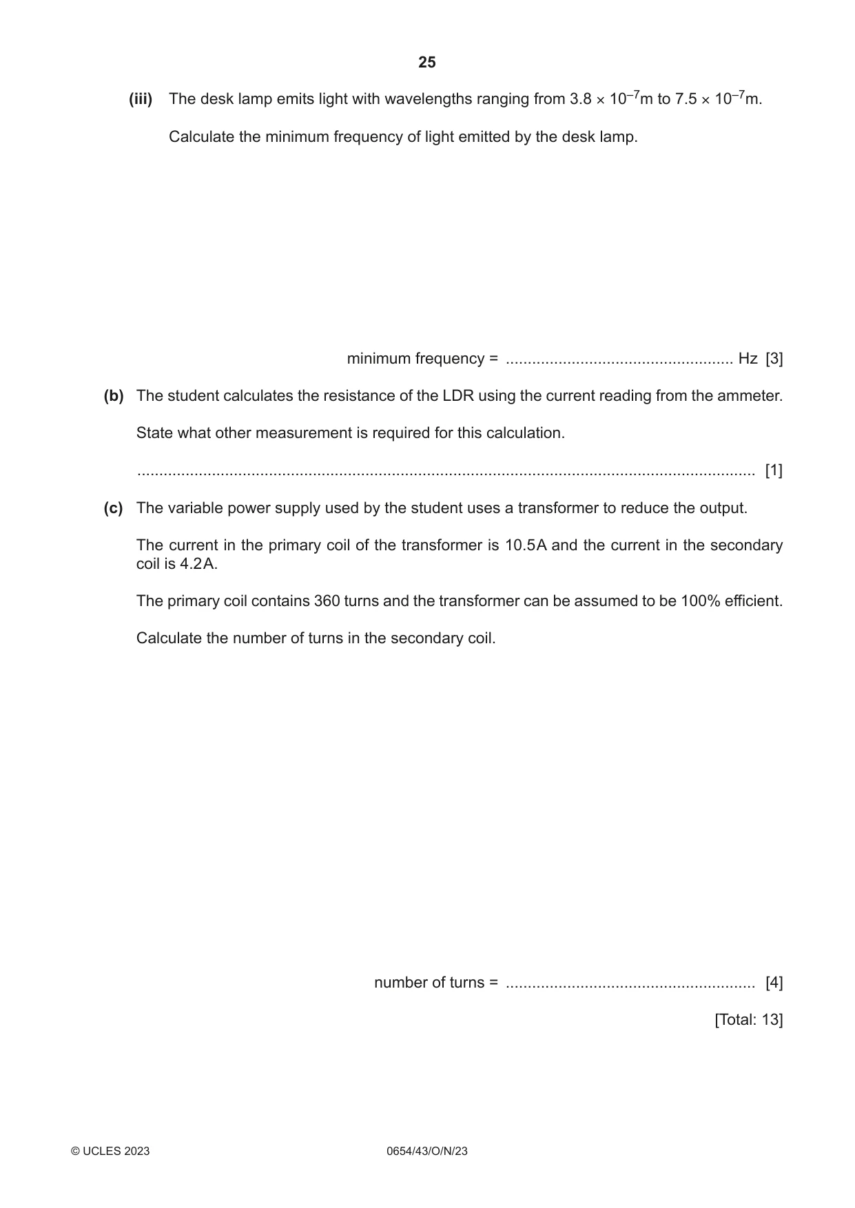 Cambridge IGCSE Sciences - Co-ordinated (Double) 0654 2023 Oct/Nov Paper 4 · Variant 3 question paper, page 25 of 28