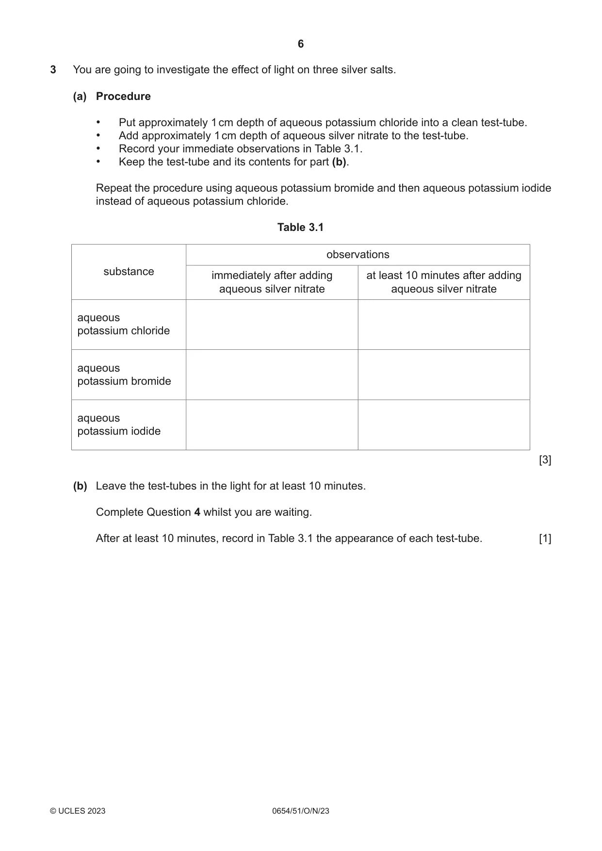 Cambridge IGCSE Sciences - Co-ordinated (Double) 0654 2023 Oct/Nov Paper 5 · Variant 1 question paper, page 6 of 20