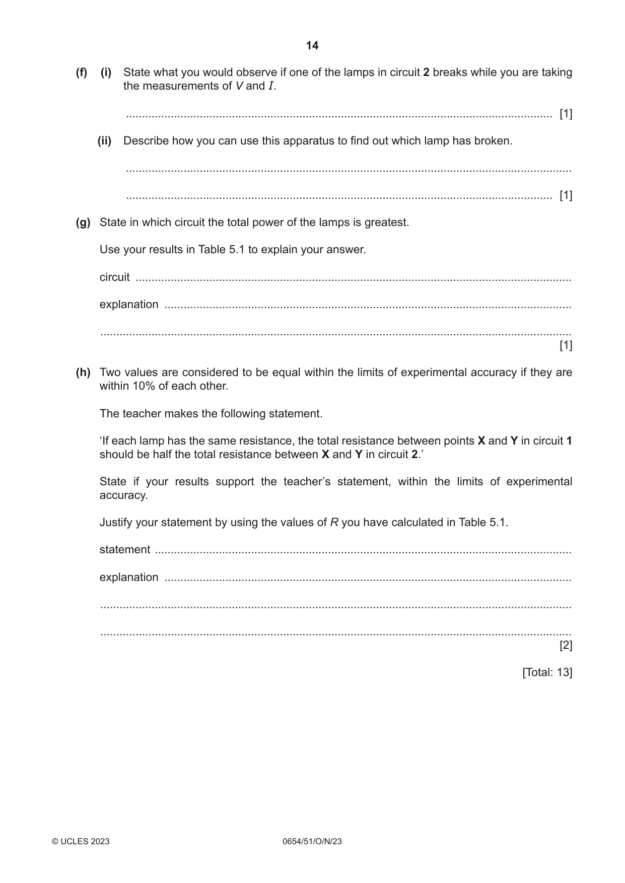 Cambridge IGCSE Sciences - Co-ordinated (Double) 0654 2023 Oct/Nov Paper 5 · Variant 1 question paper, page 14 of 20